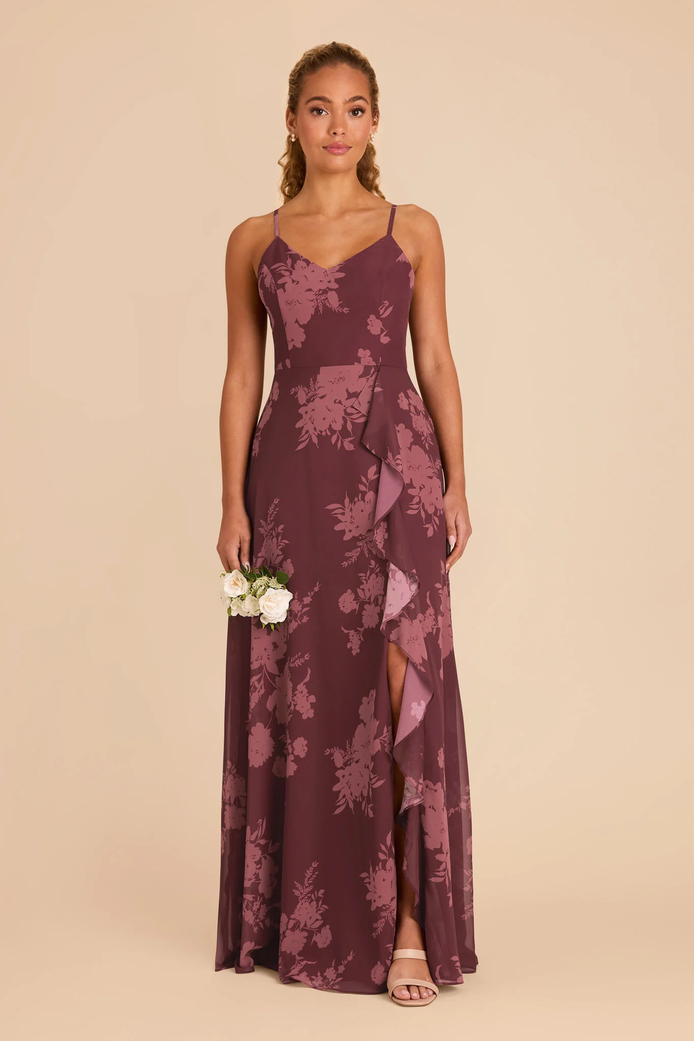 Theresa Chiffon Dress - Sangria Whimsical Blooms