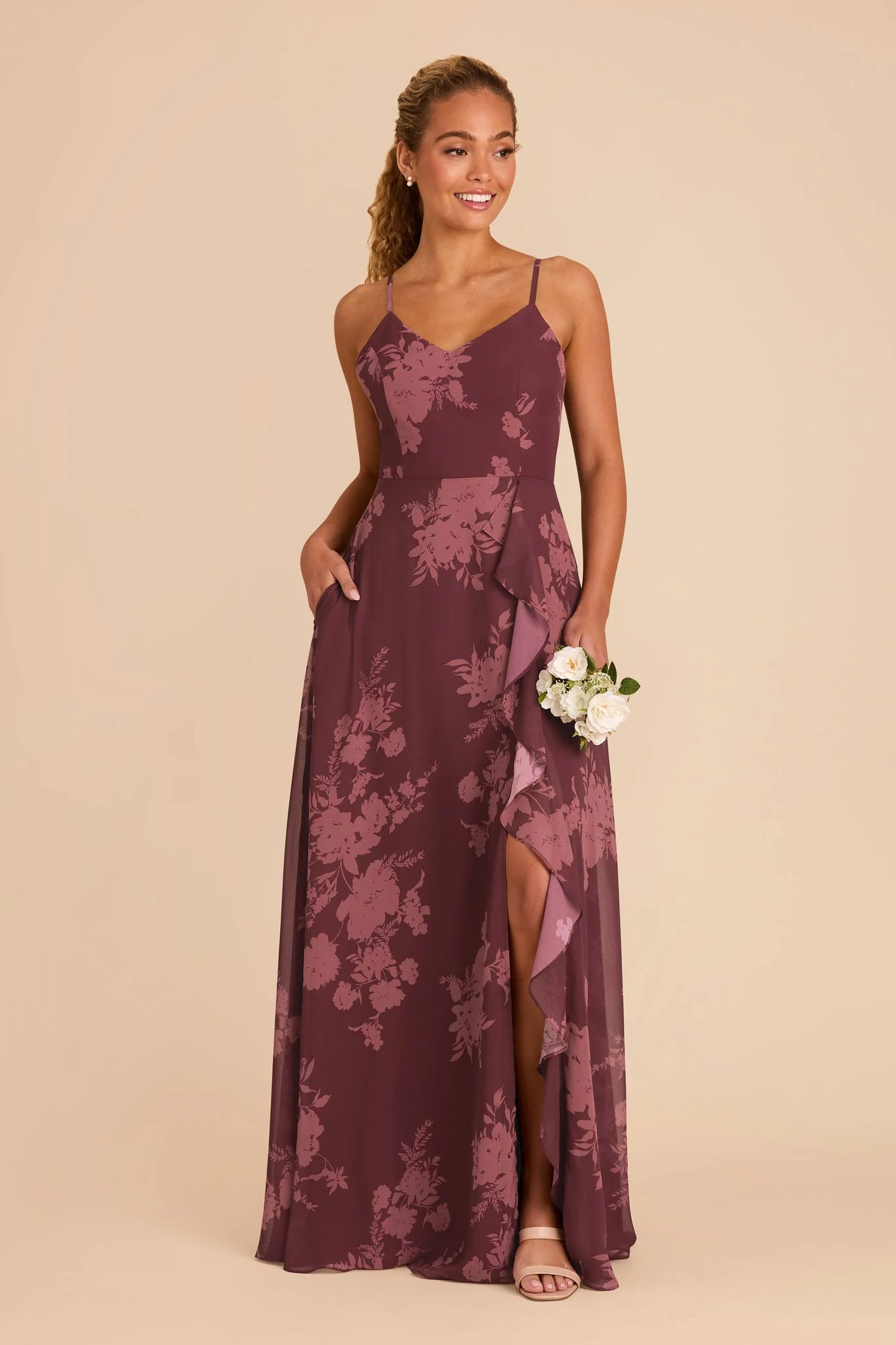 Theresa Chiffon Dress - Sangria Whimsical Blooms - Image 2