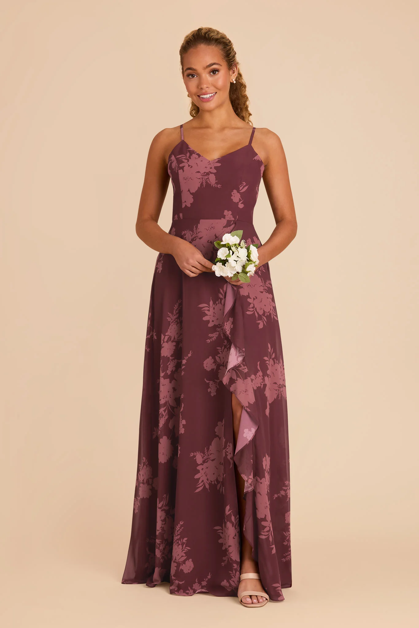 Theresa Chiffon Dress - Sangria Whimsical Blooms - Image 3