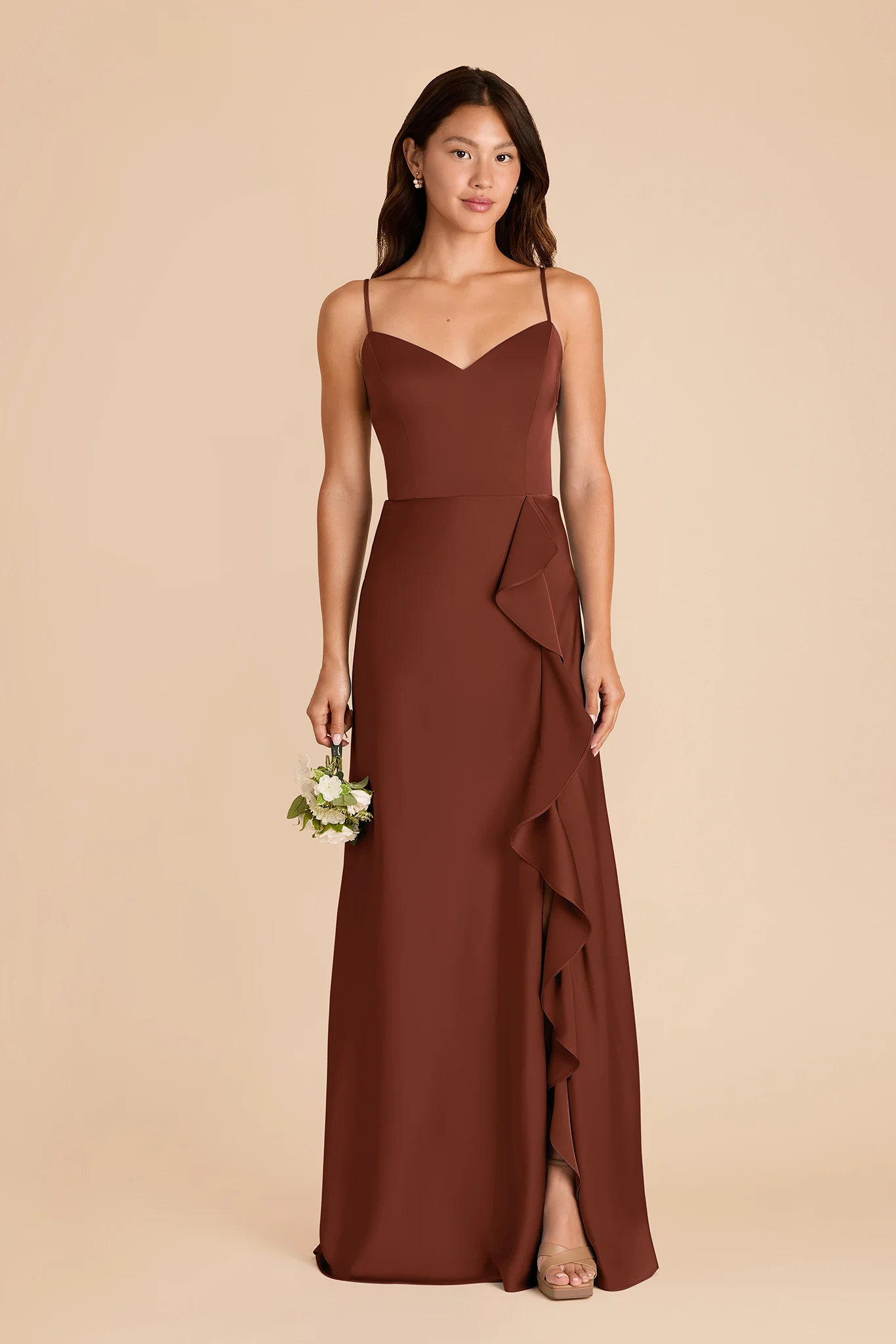 Theresa Matte Satin Dress - Cognac