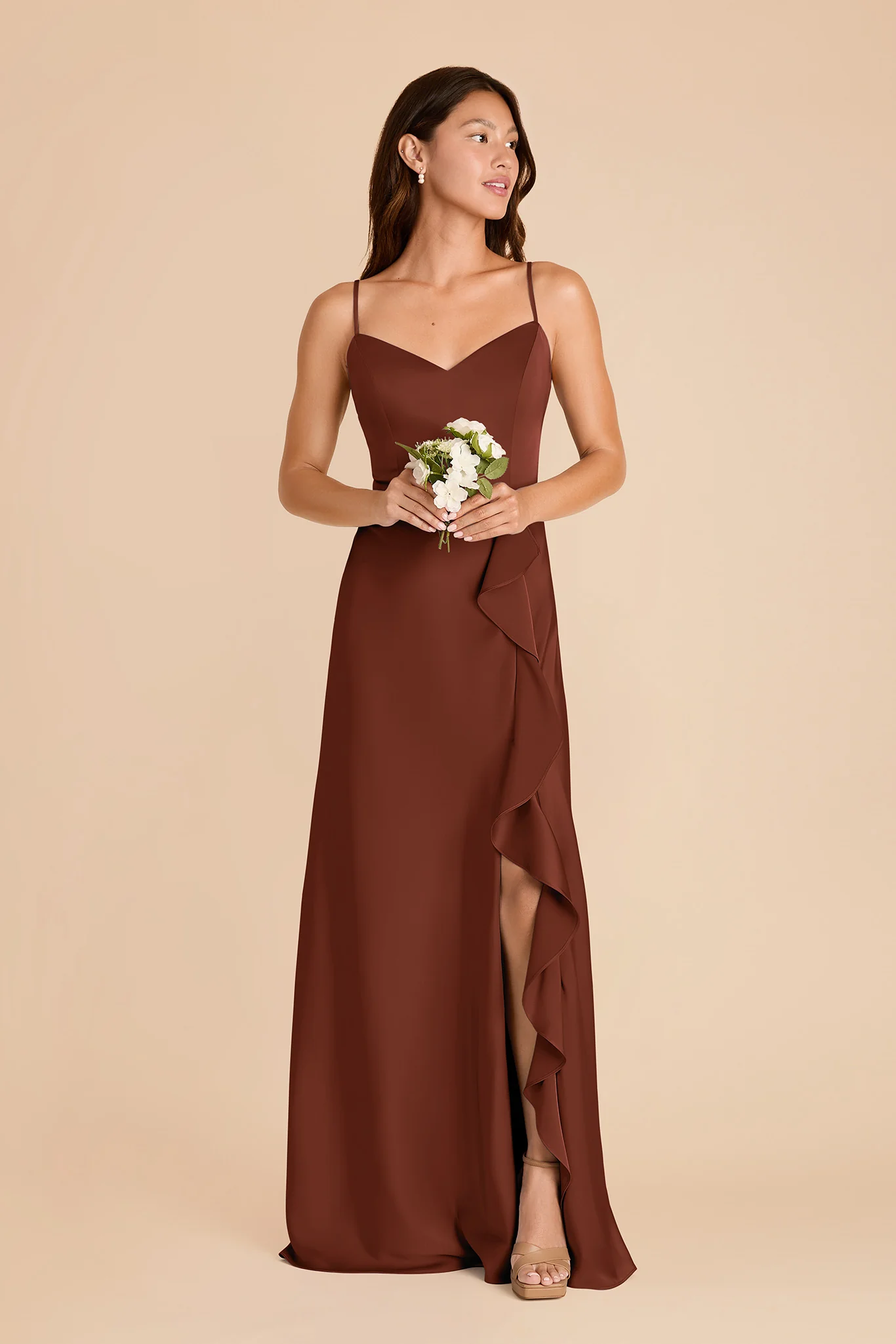 Theresa Matte Satin Dress - Cognac - Image 3