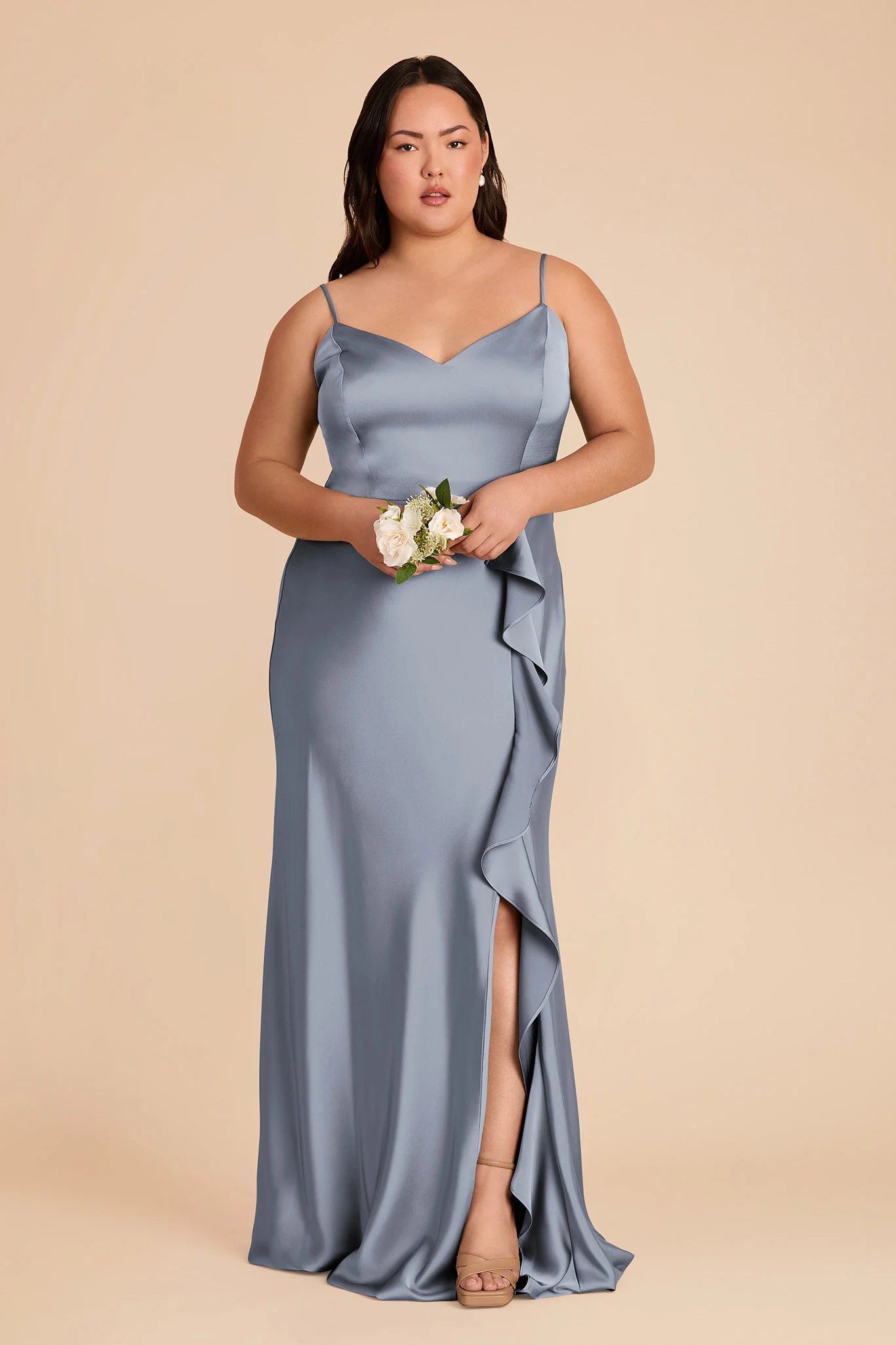 Theresa Matte Satin Dress - Dusty Blue - Image 6