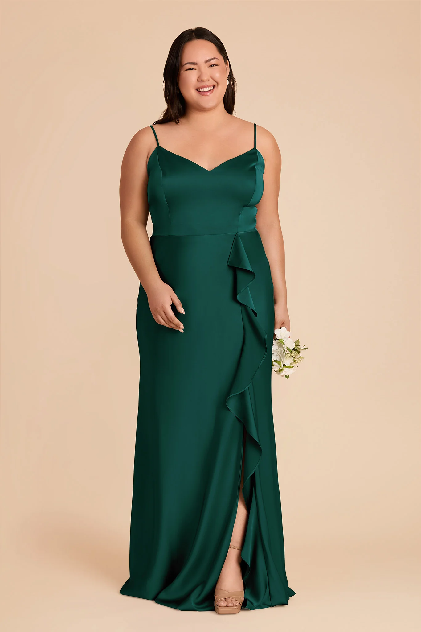 Theresa Matte Satin Dress - Emerald - Image 2
