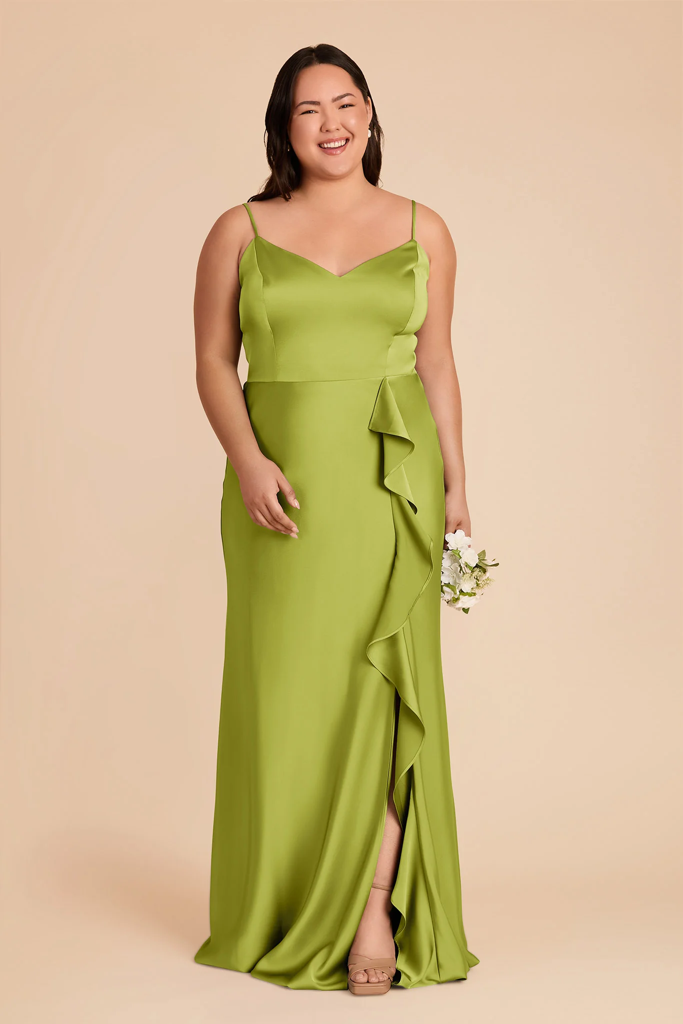 Theresa Matte Satin Dress - Matcha - Image 2