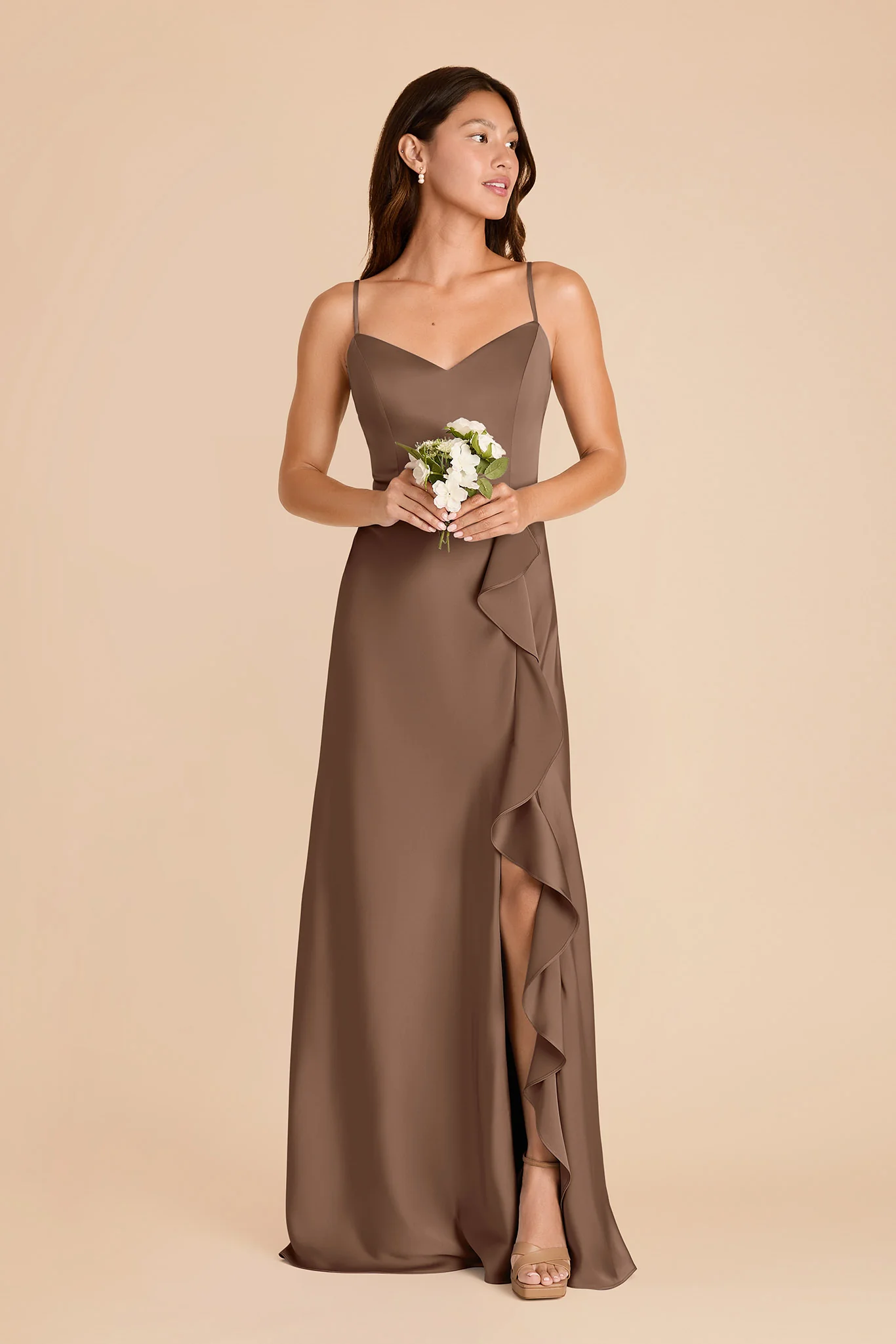 Theresa Matte Satin Dress - Mocha - Image 2