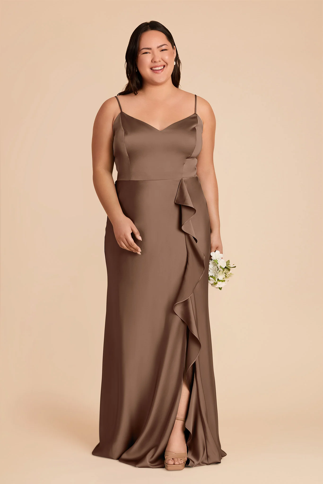 Theresa Matte Satin Dress - Mocha - Image 6
