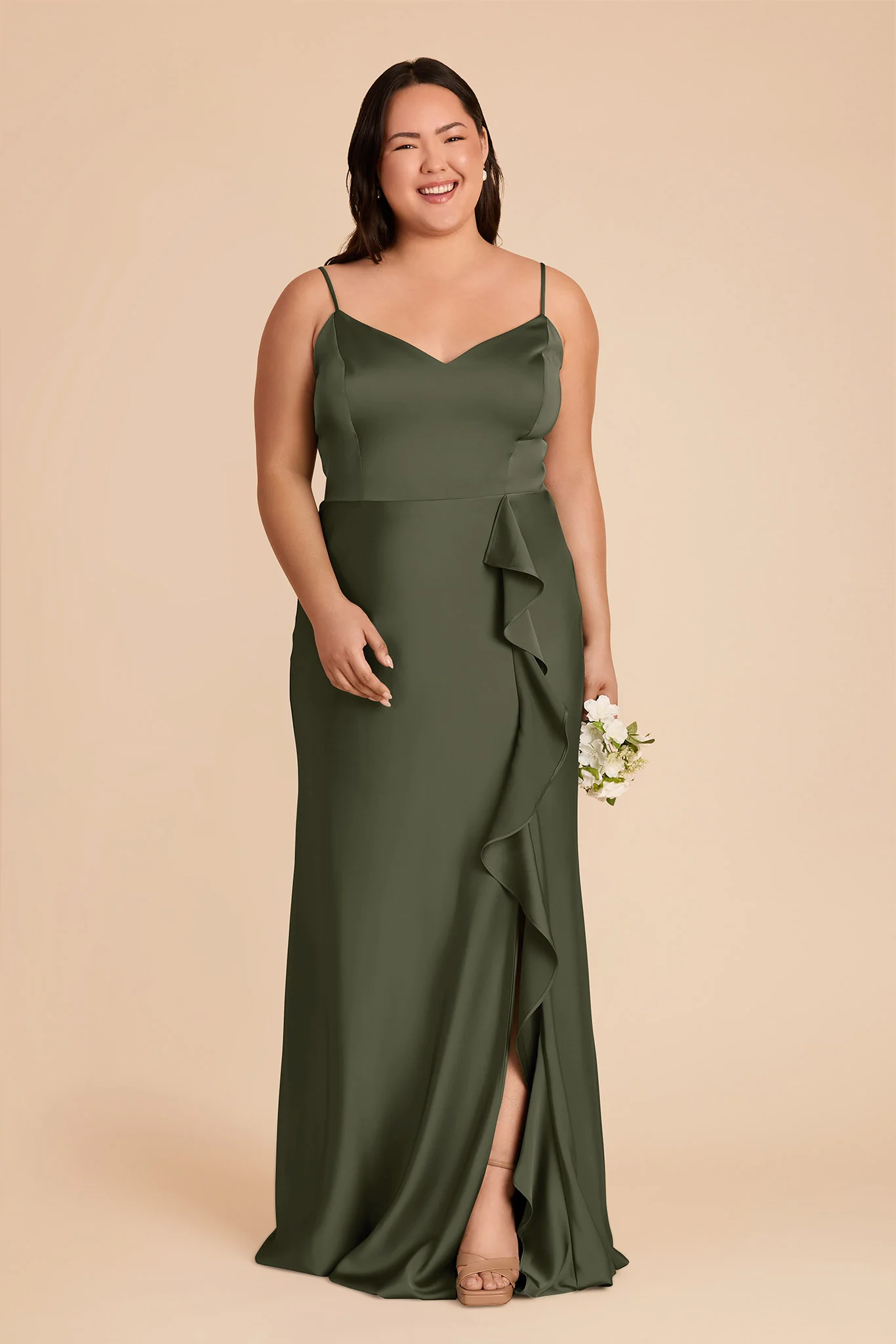 Theresa Matte Satin Dress - Olive - Image 2