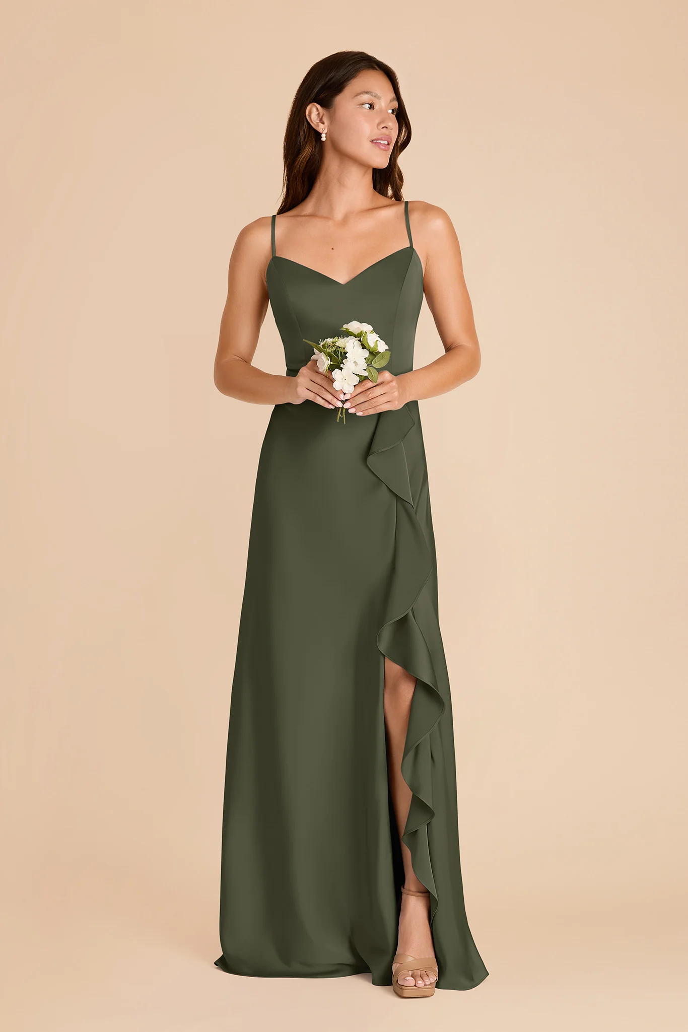 Theresa Matte Satin Dress - Olive - Image 3