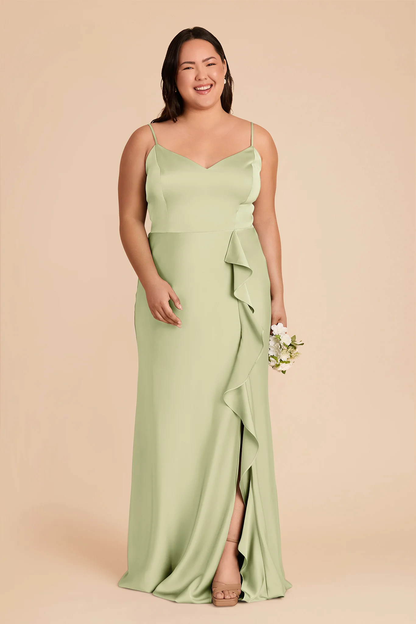 Theresa Matte Satin Dress - Pale Pistachio - Image 2