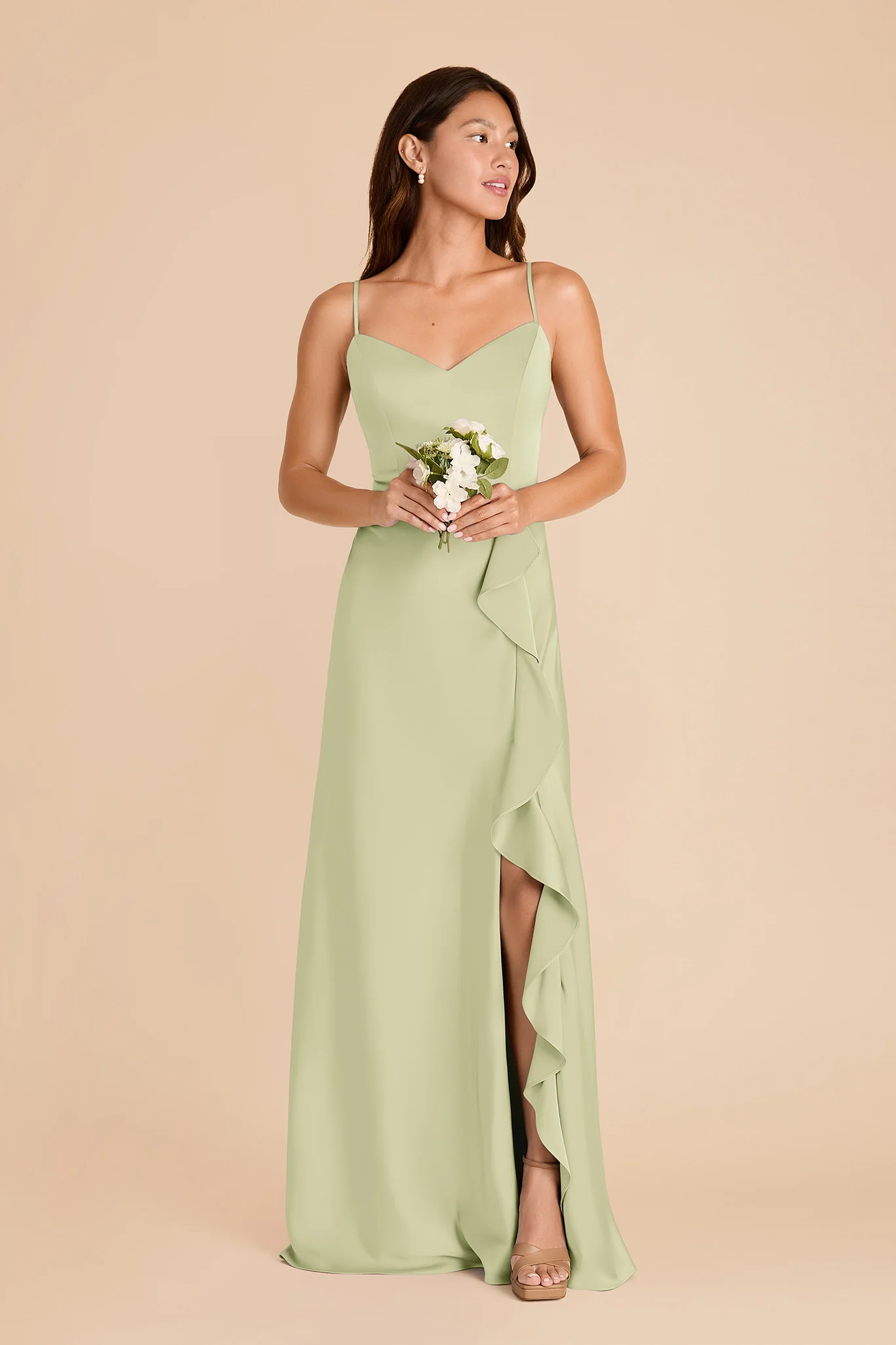 Theresa Matte Satin Dress - Pale Pistachio - Image 3
