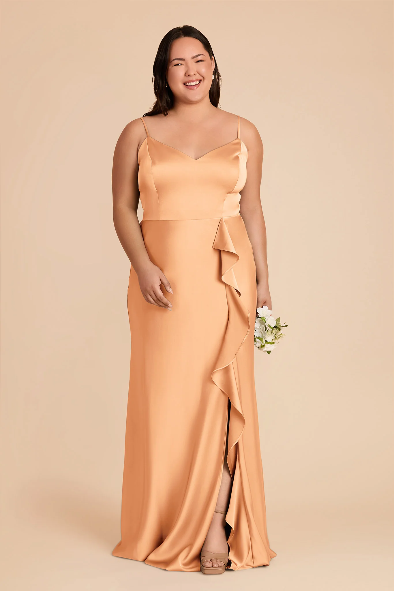 Theresa Matte Satin Dress - Peach - Image 2