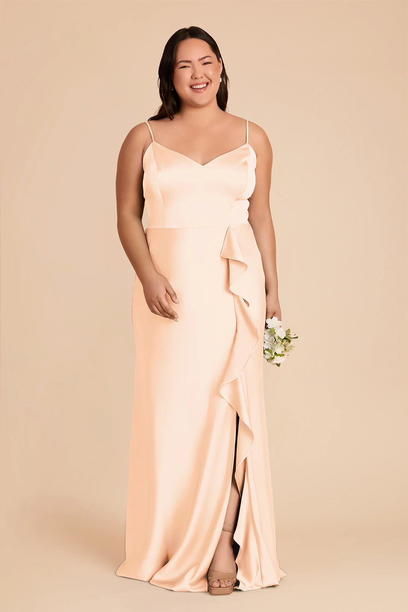 Theresa Matte Satin Dress - Peach Cream