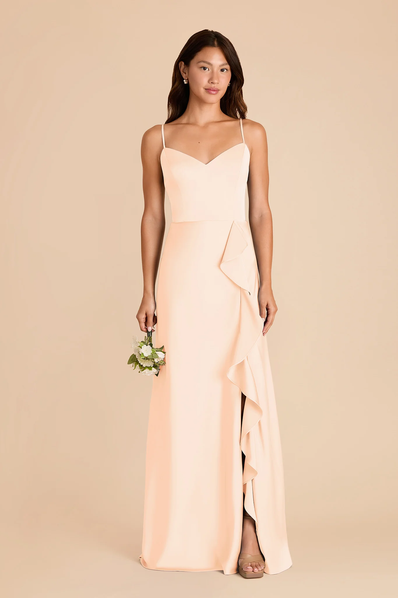 Theresa Matte Satin Dress - Peach Cream - Image 2