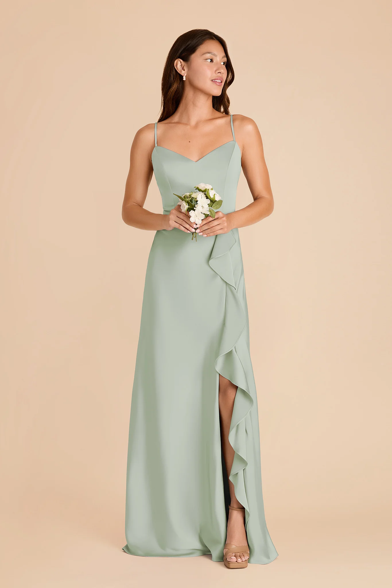 Theresa Matte Satin Dress - Sage - Image 3