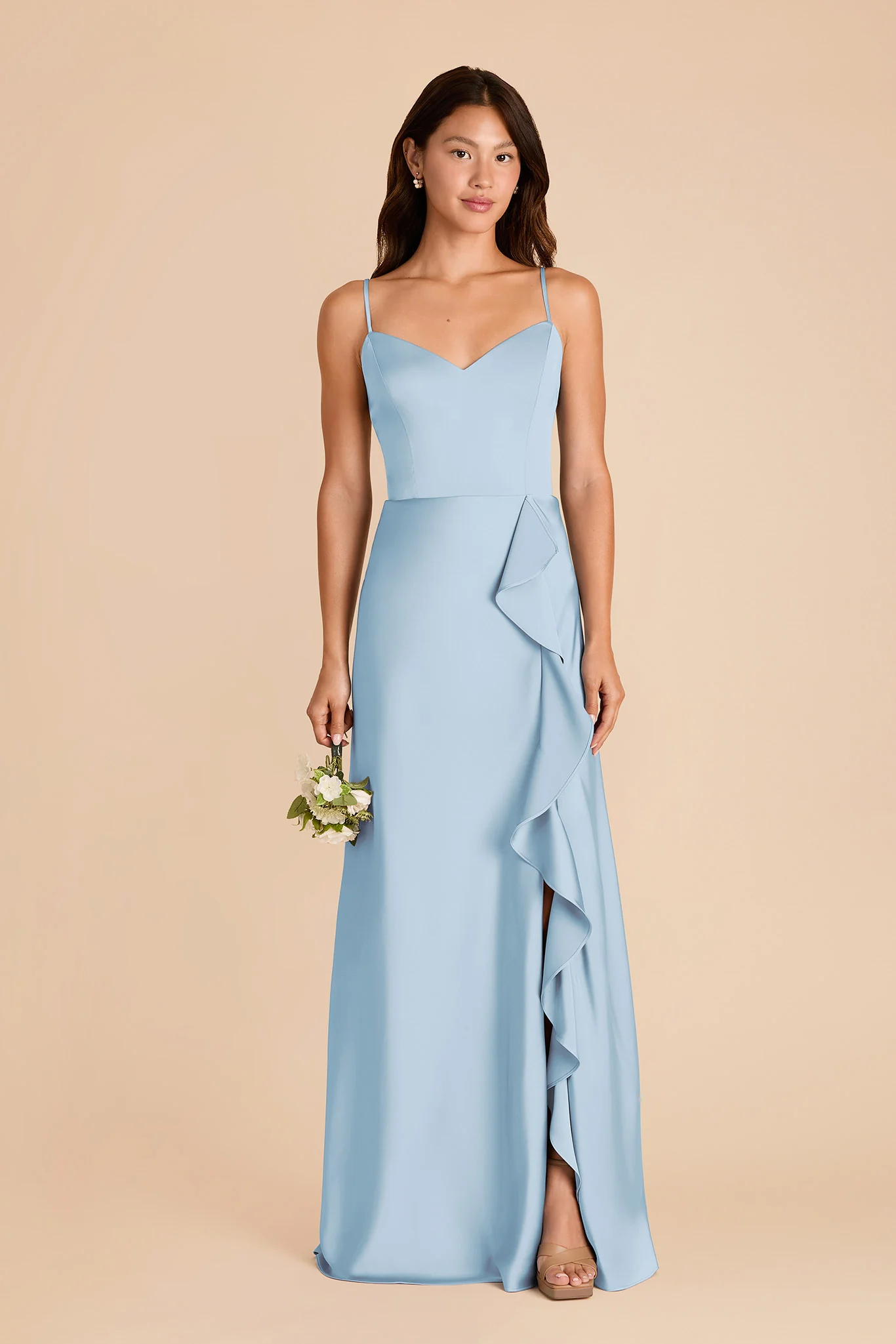Theresa Matte Satin Dress - Sky Blue