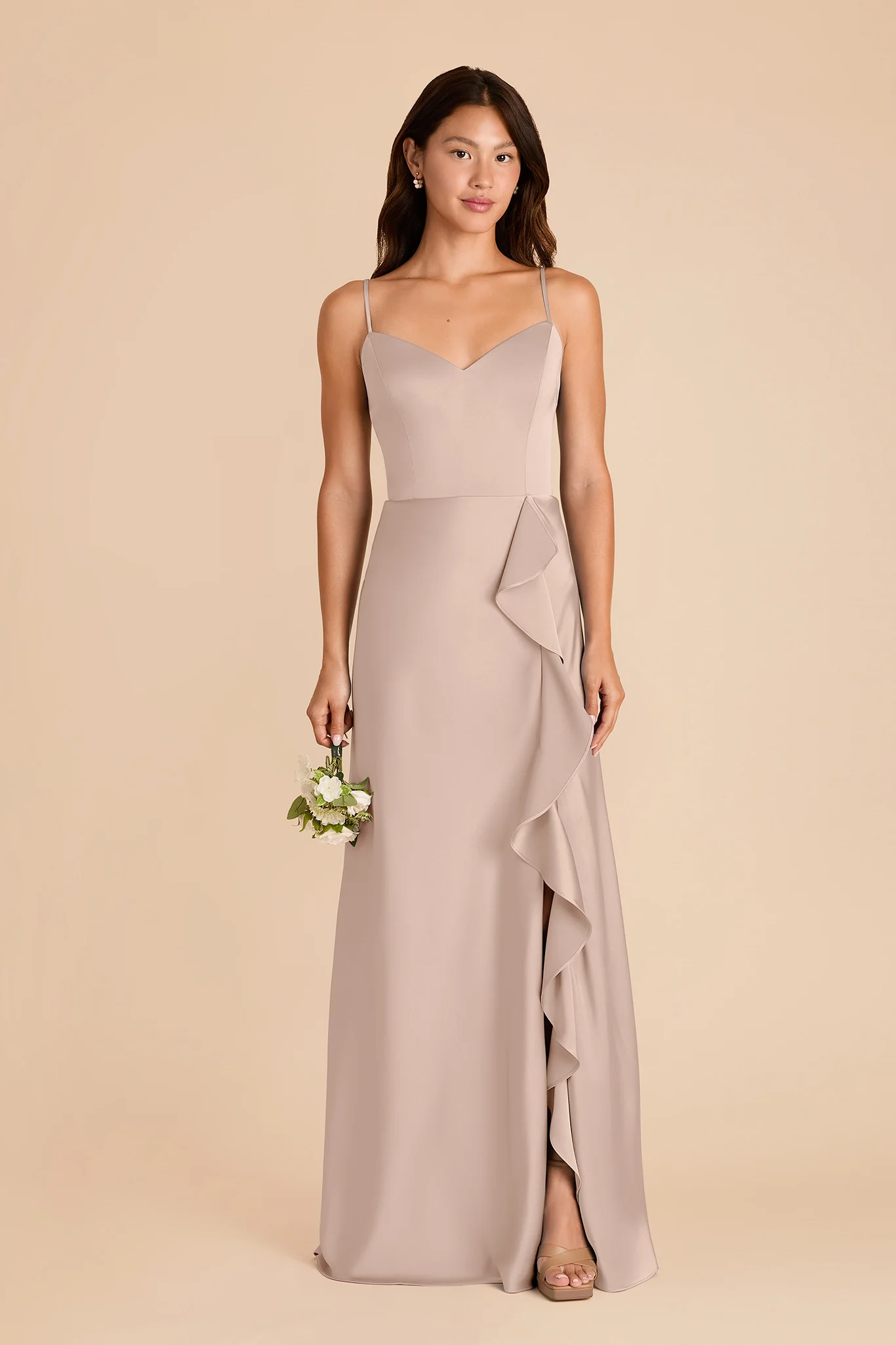 Theresa Matte Satin Dress - Taupe