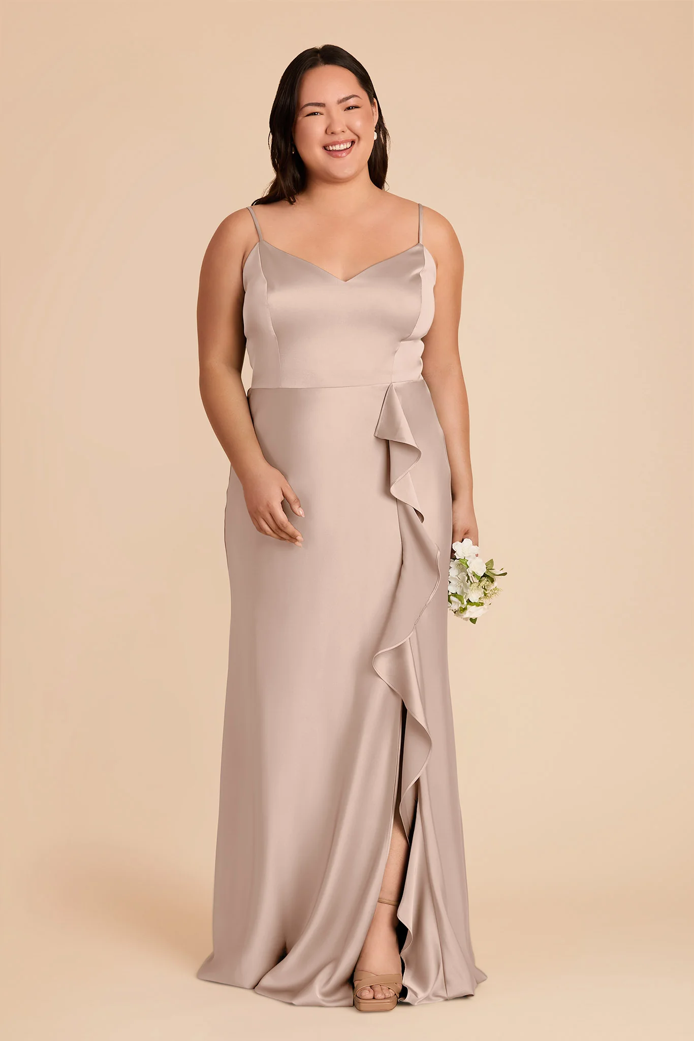Theresa Matte Satin Dress - Taupe - Image 2