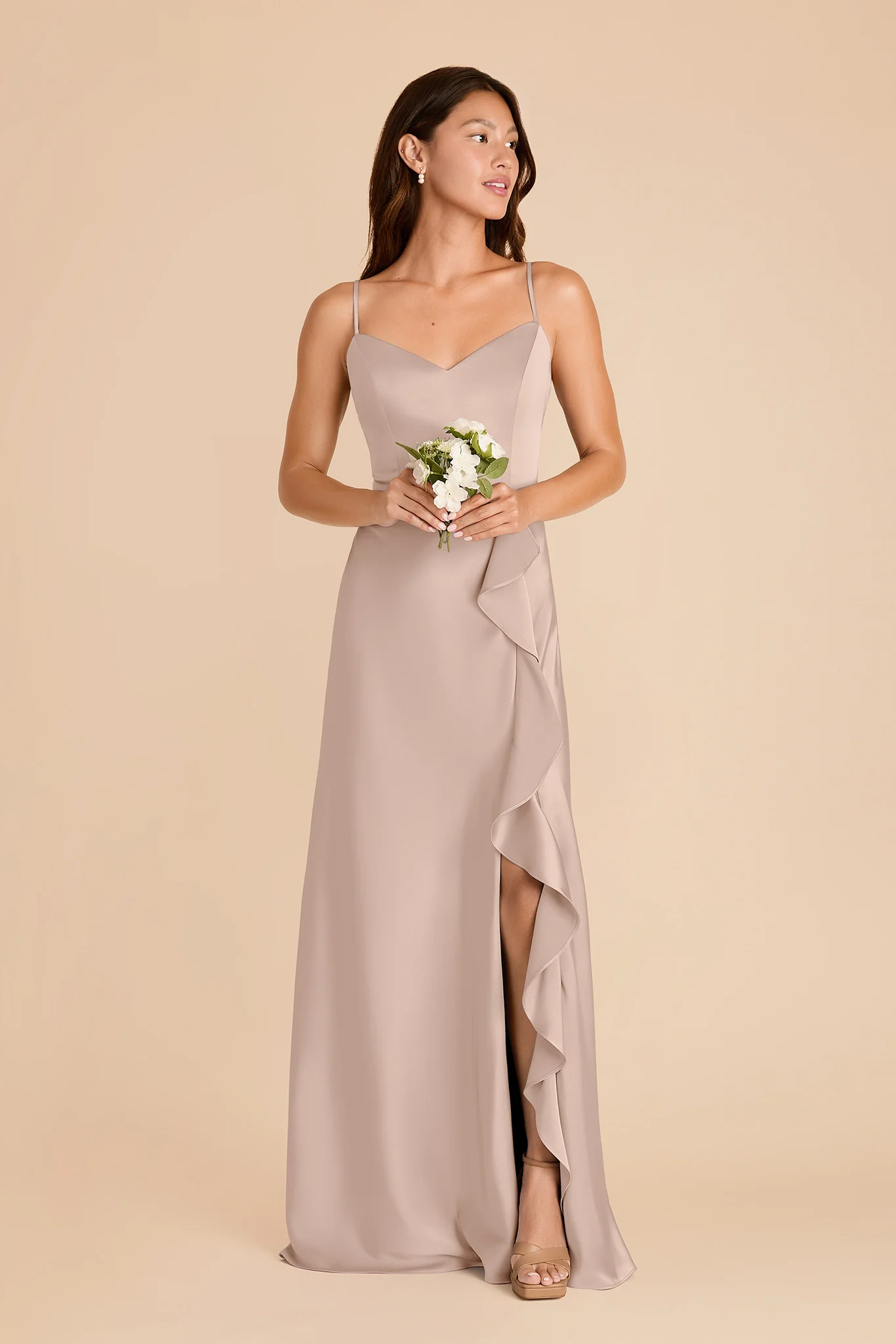 Theresa Matte Satin Dress - Taupe - Image 3