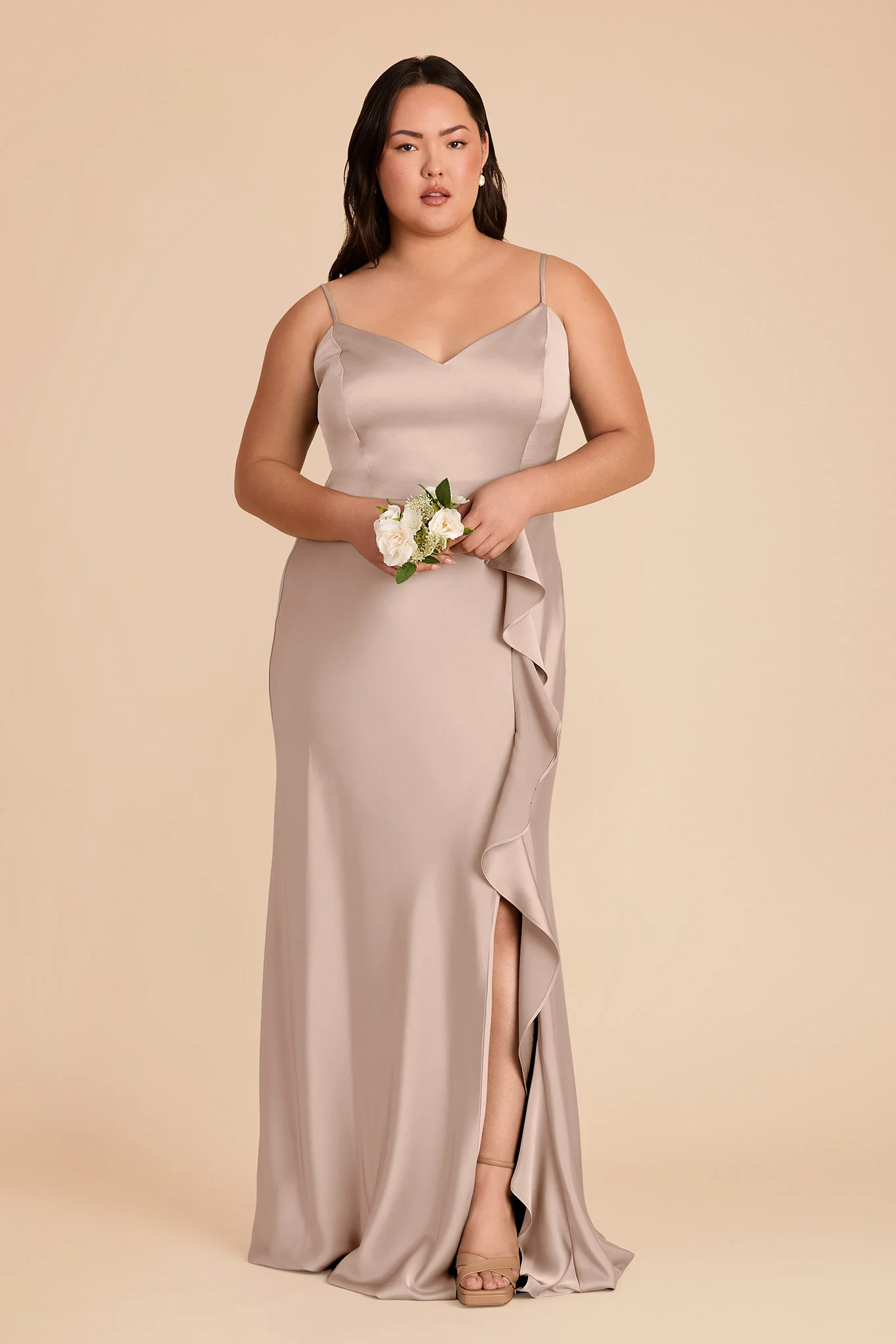 Theresa Matte Satin Dress - Taupe - Image 6