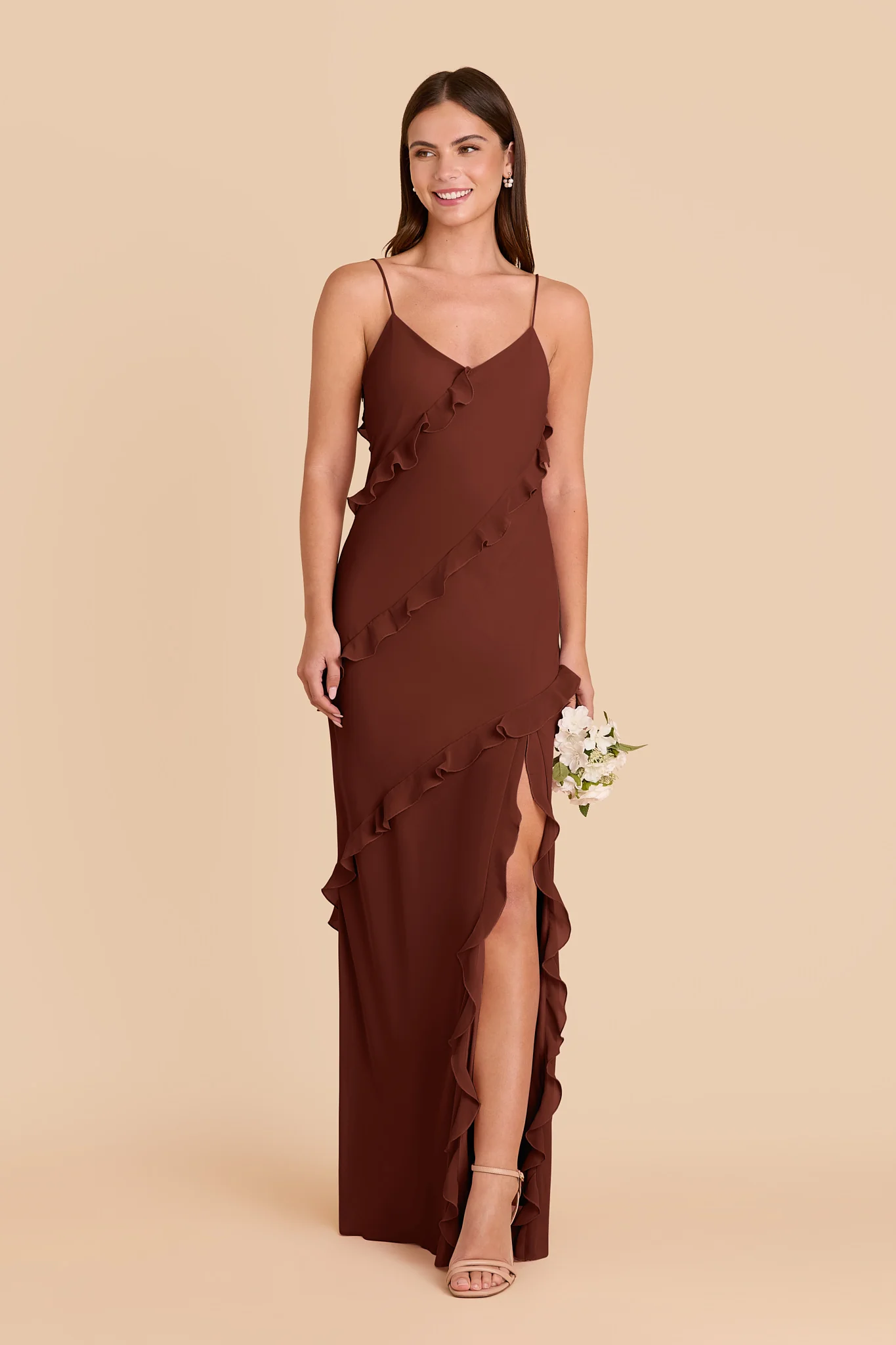 Valentina Chiffon Dress - Cognac - Image 3