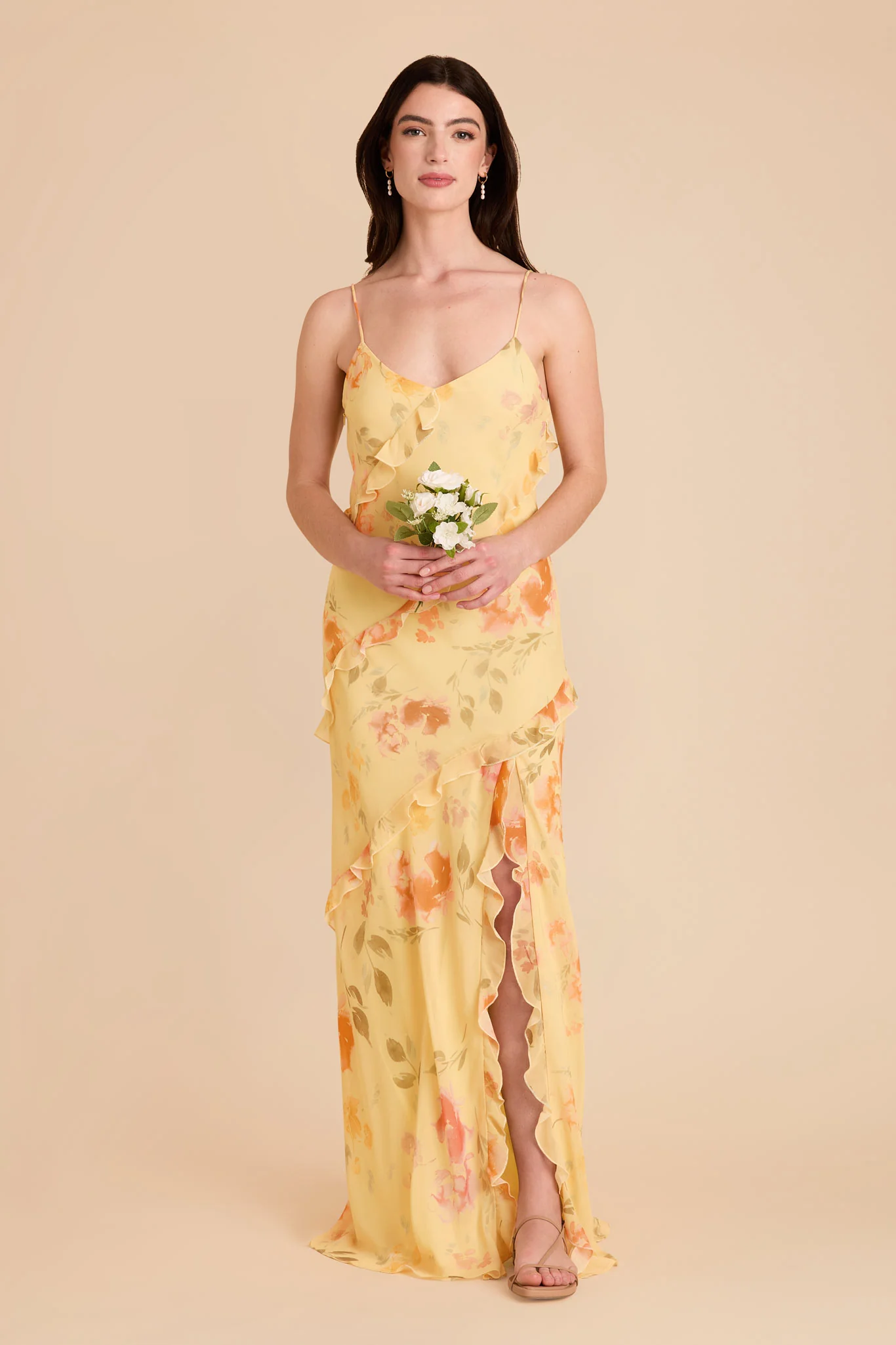 Valentina Chiffon Dress - Pale Yellow Rococo Floral