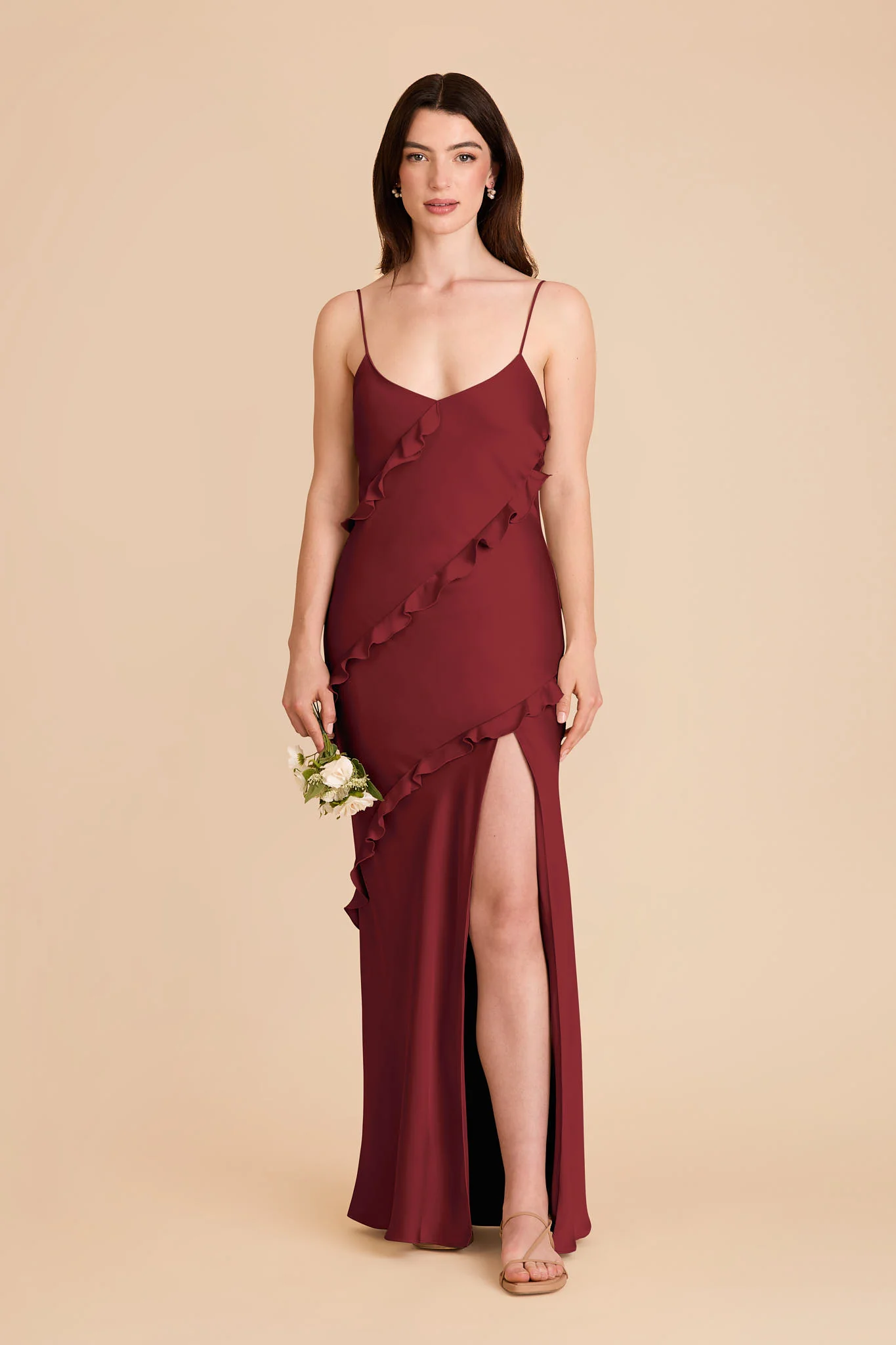 Valentina Matte Satin Dress - Burgundy - Image 3