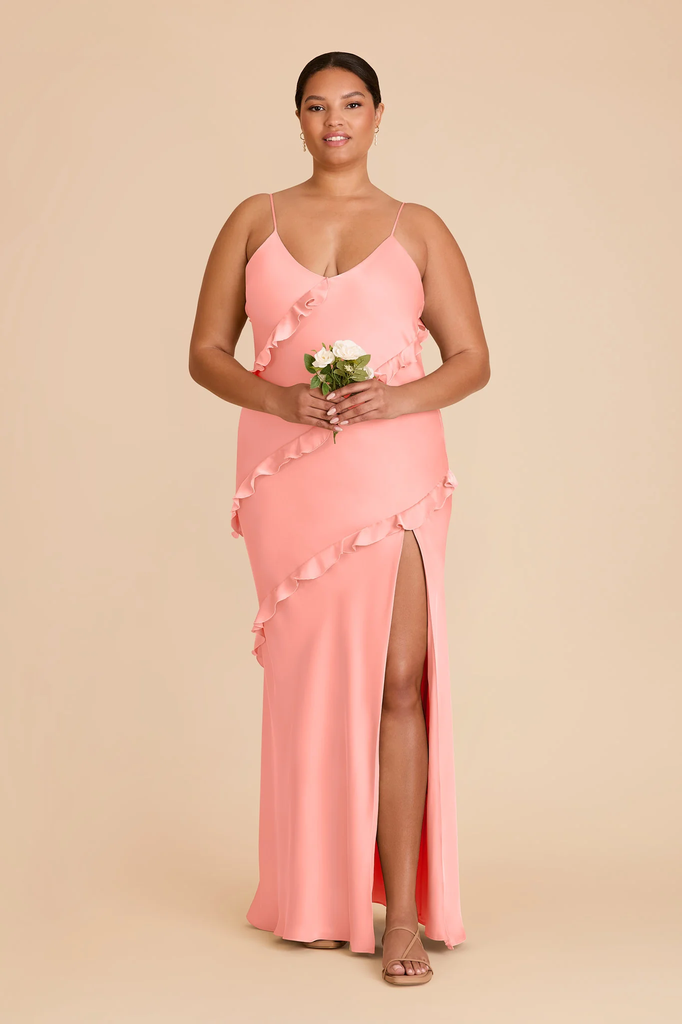 Valentina Matte Satin Dress - Coral Pink - Image 2