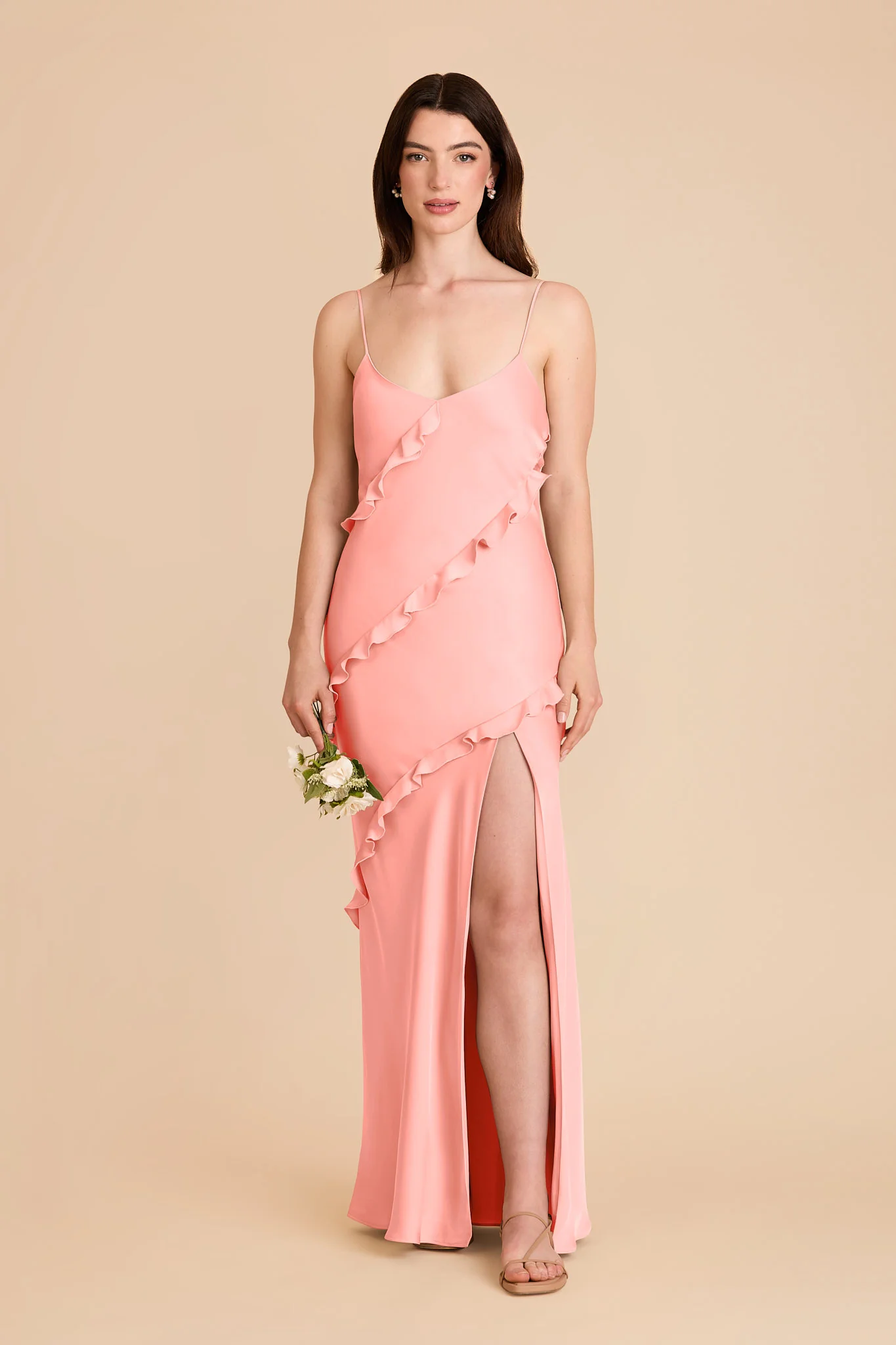 Valentina Matte Satin Dress - Coral Pink - Image 3