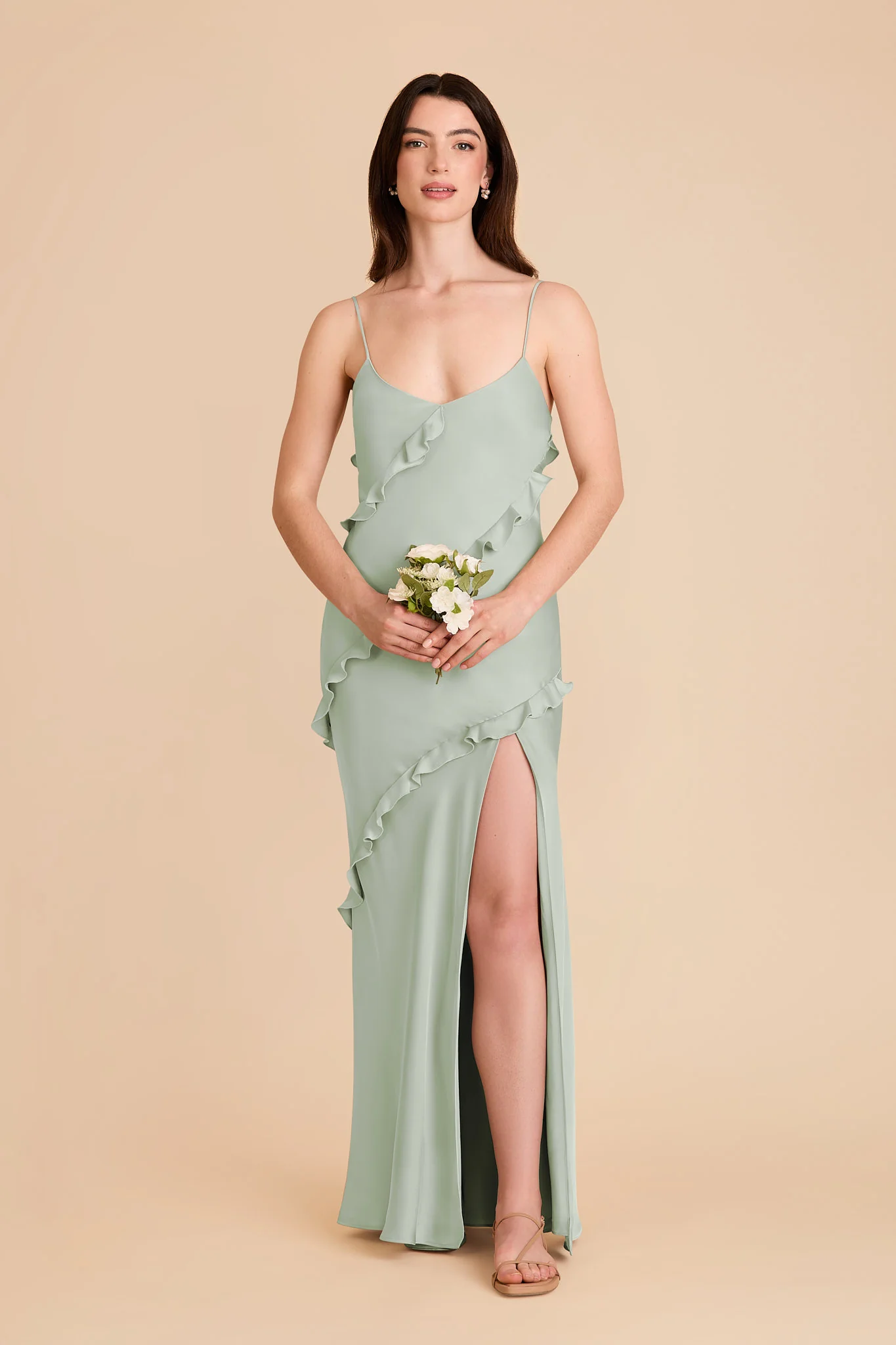 Valentina Matte Satin Dress - Sage - Image 3