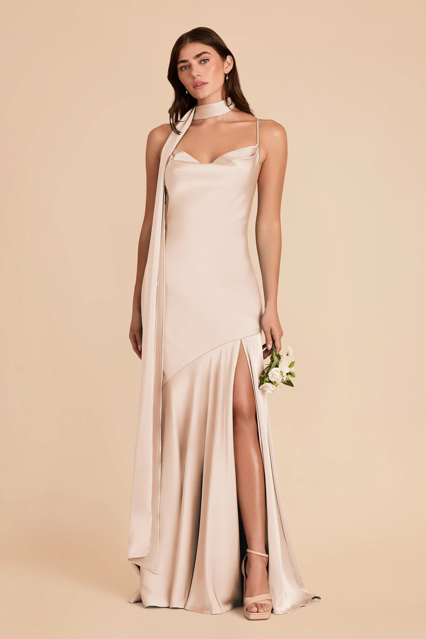 Valerie Matte Satin Scarf - Champagne - Image 5