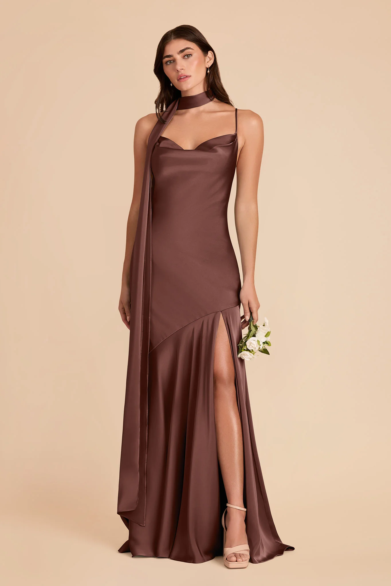 Valerie Matte Satin Scarf - Chocolate Brown - Image 5