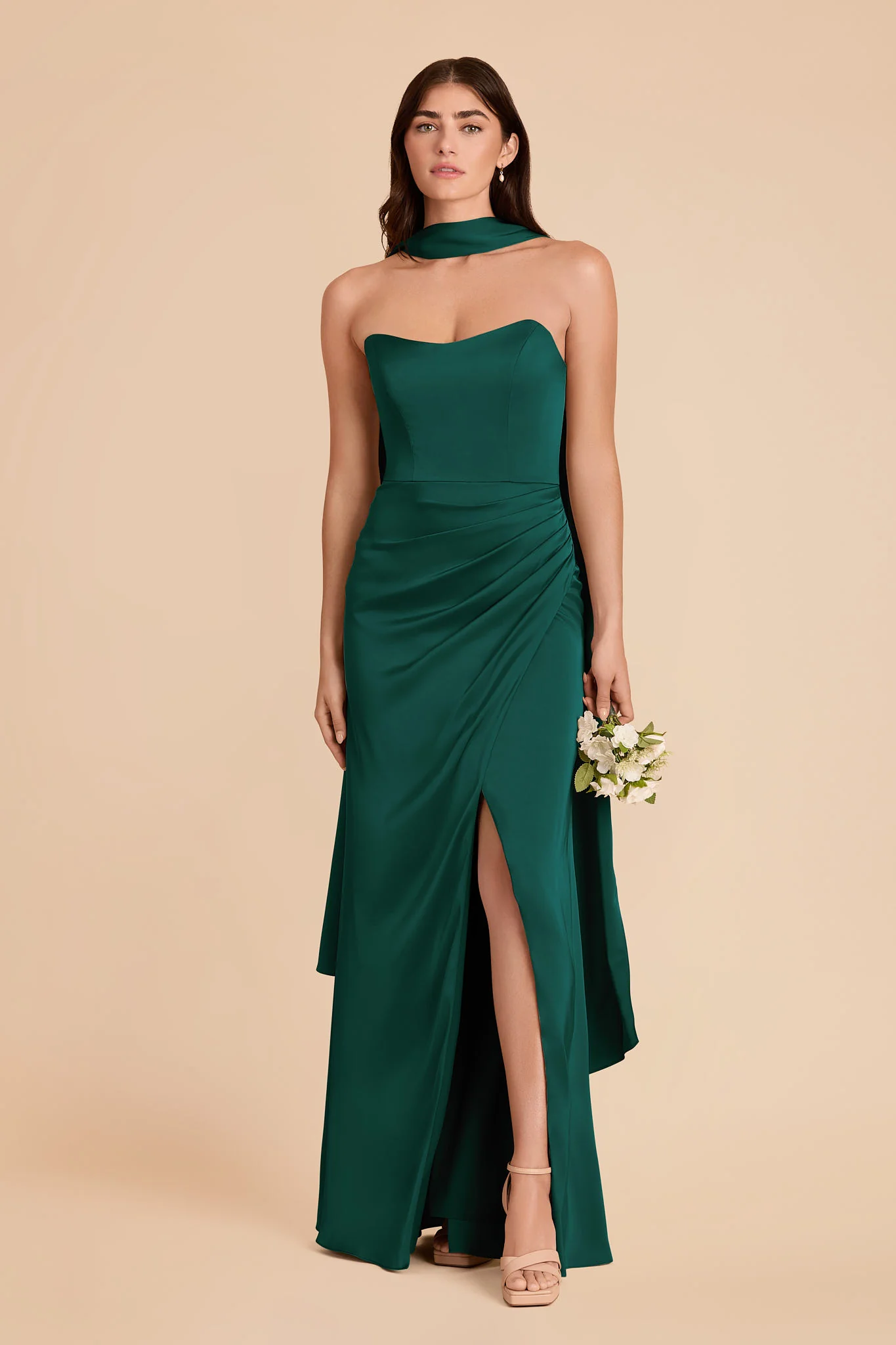 Valerie Matte Satin Scarf - Emerald