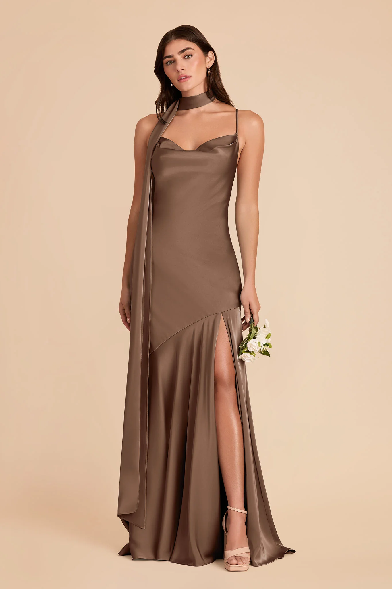 Valerie Matte Satin Scarf - Mocha - Image 5