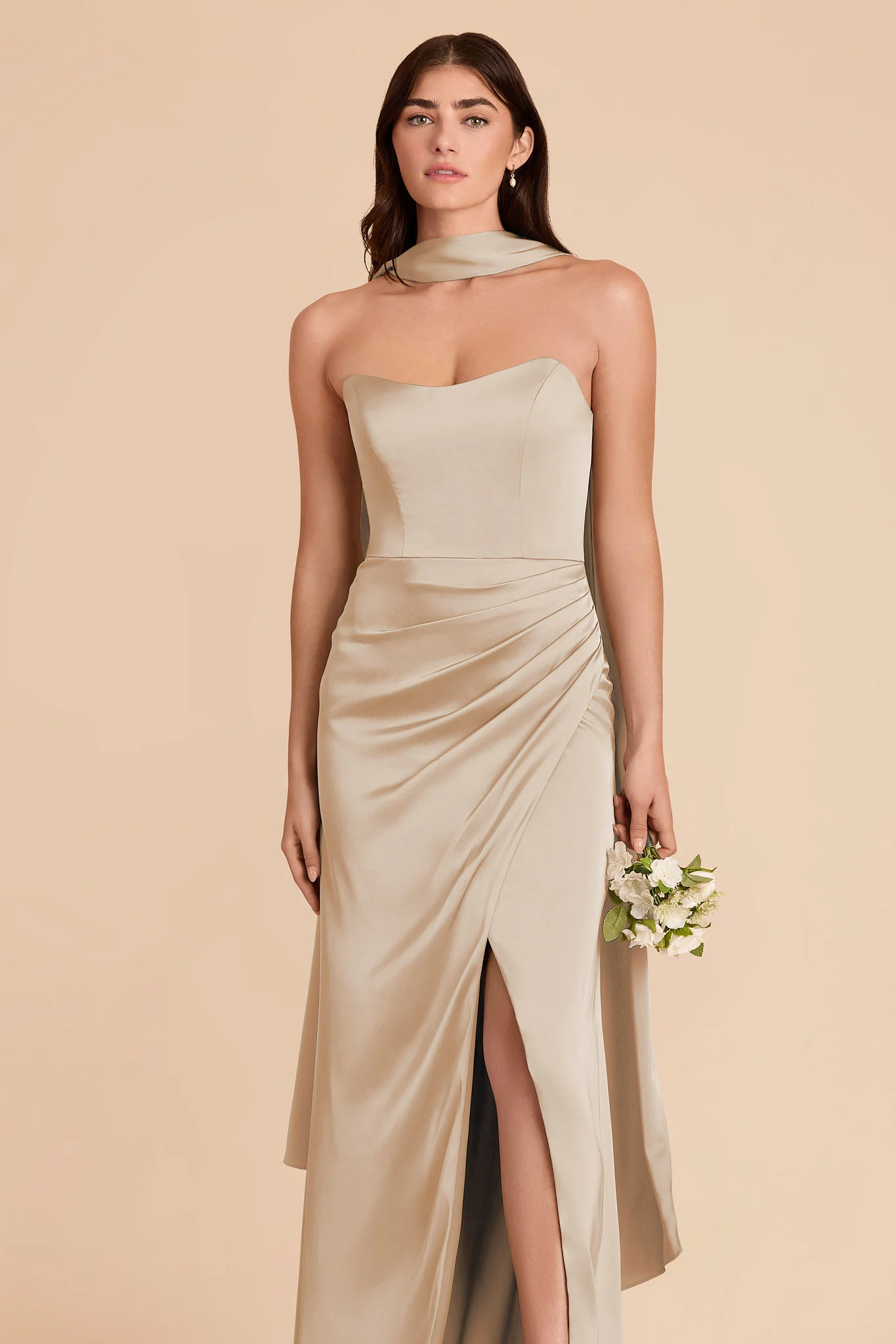 Valerie Matte Satin Scarf - Neutral Champagne