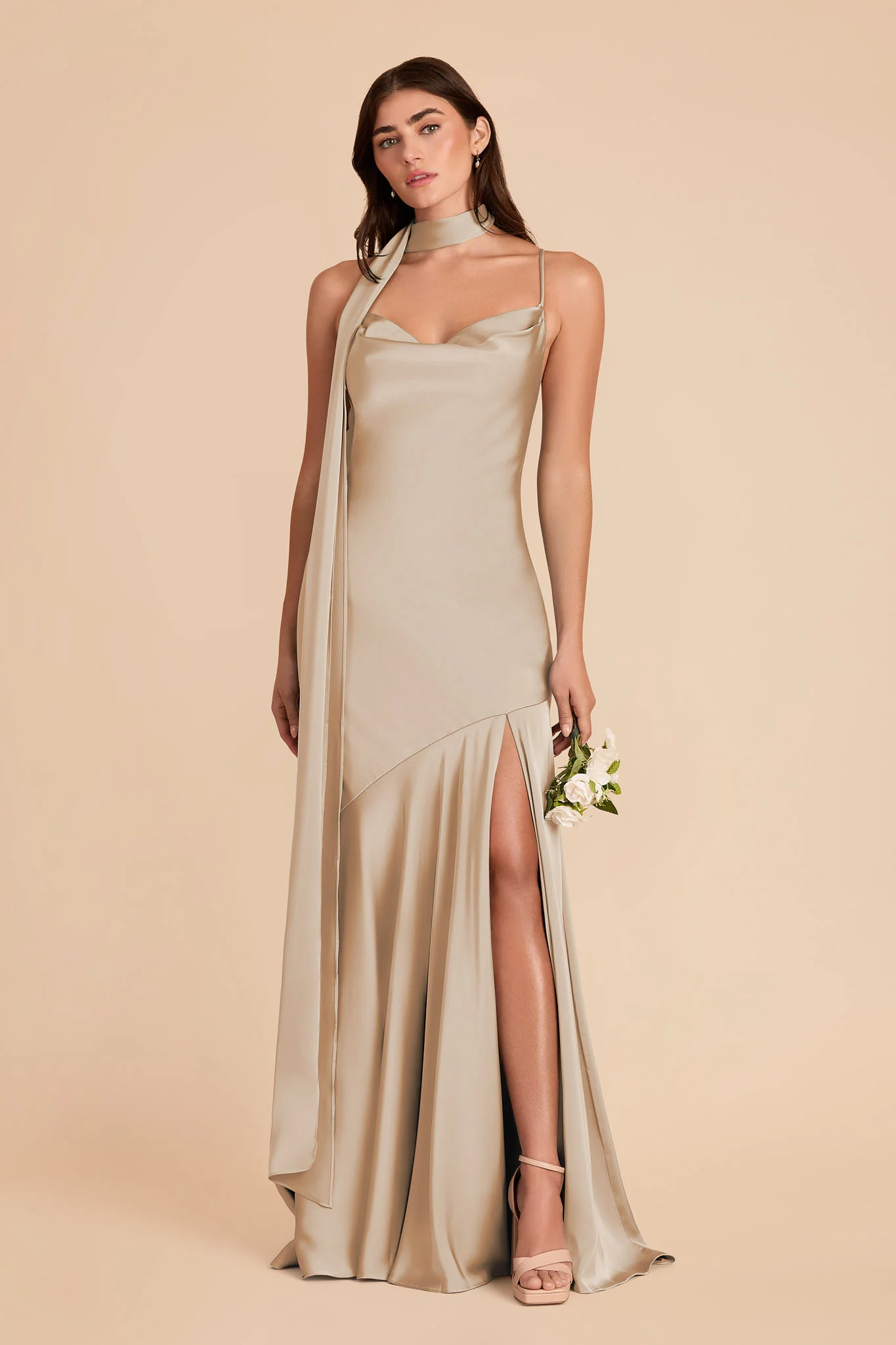 Valerie Matte Satin Scarf - Neutral Champagne - Image 5