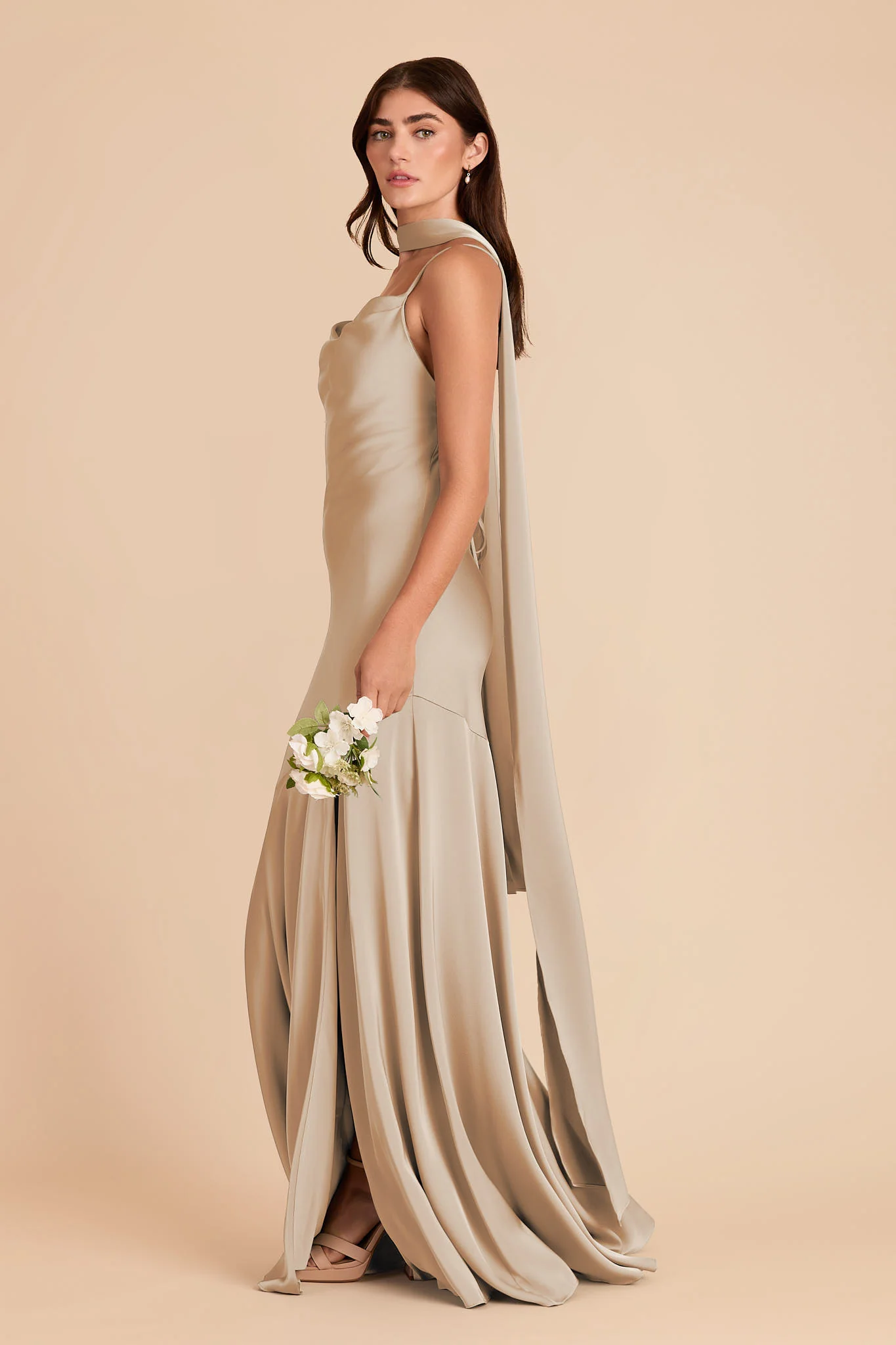 Valerie Matte Satin Scarf - Neutral Champagne - Image 6
