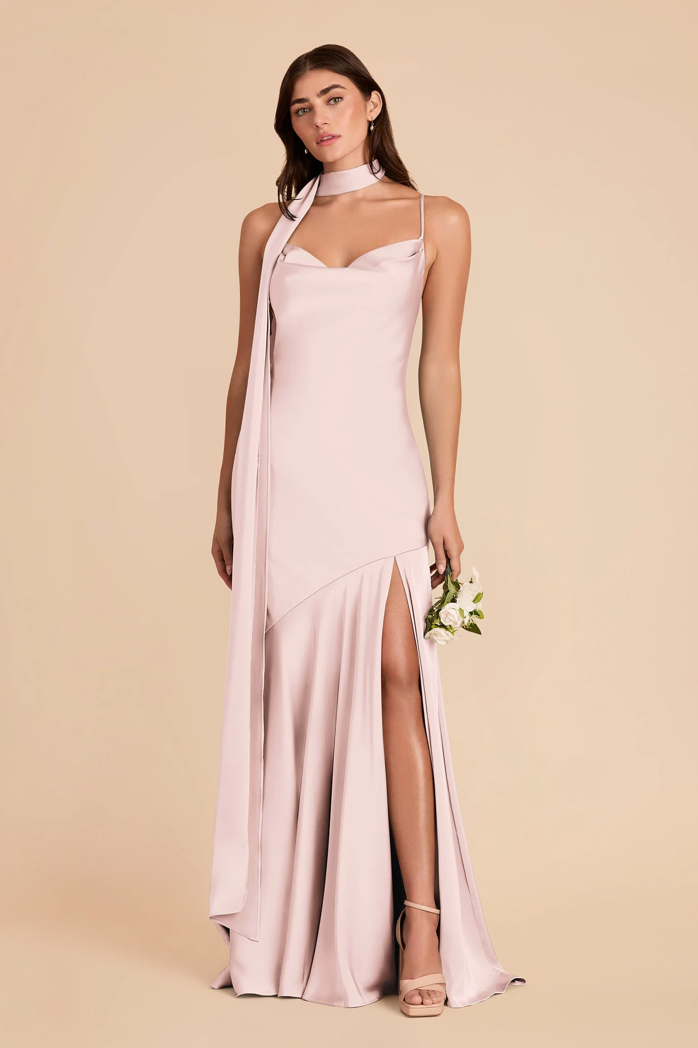 Valerie Matte Satin Scarf - Pale Blush - Image 4