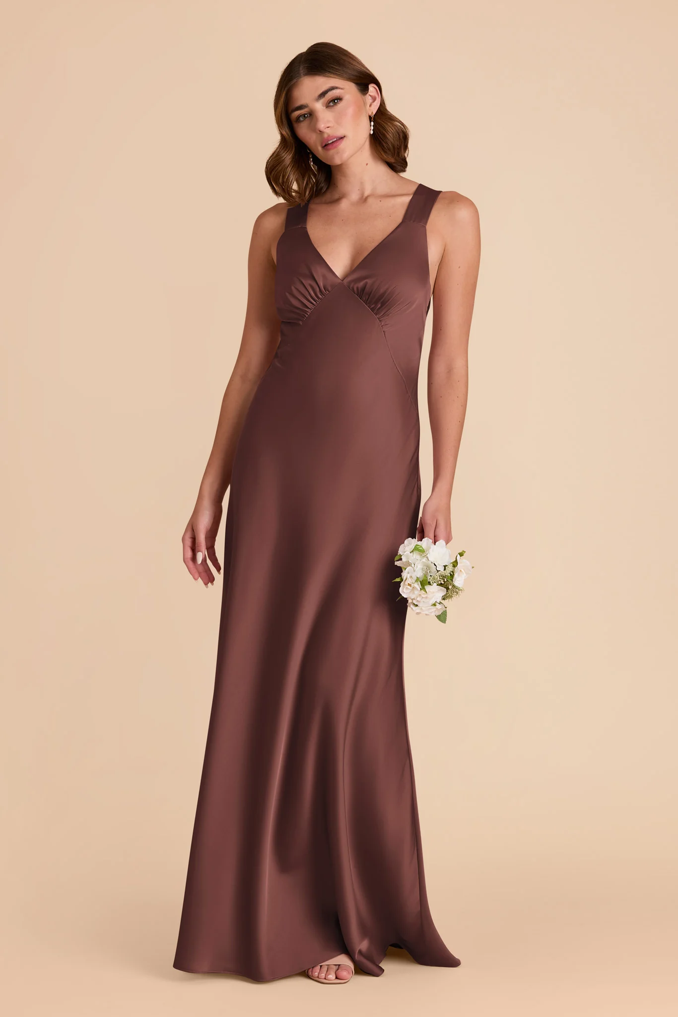 Veronica Matte Satin Dress - Chocolate Brown - Image 3