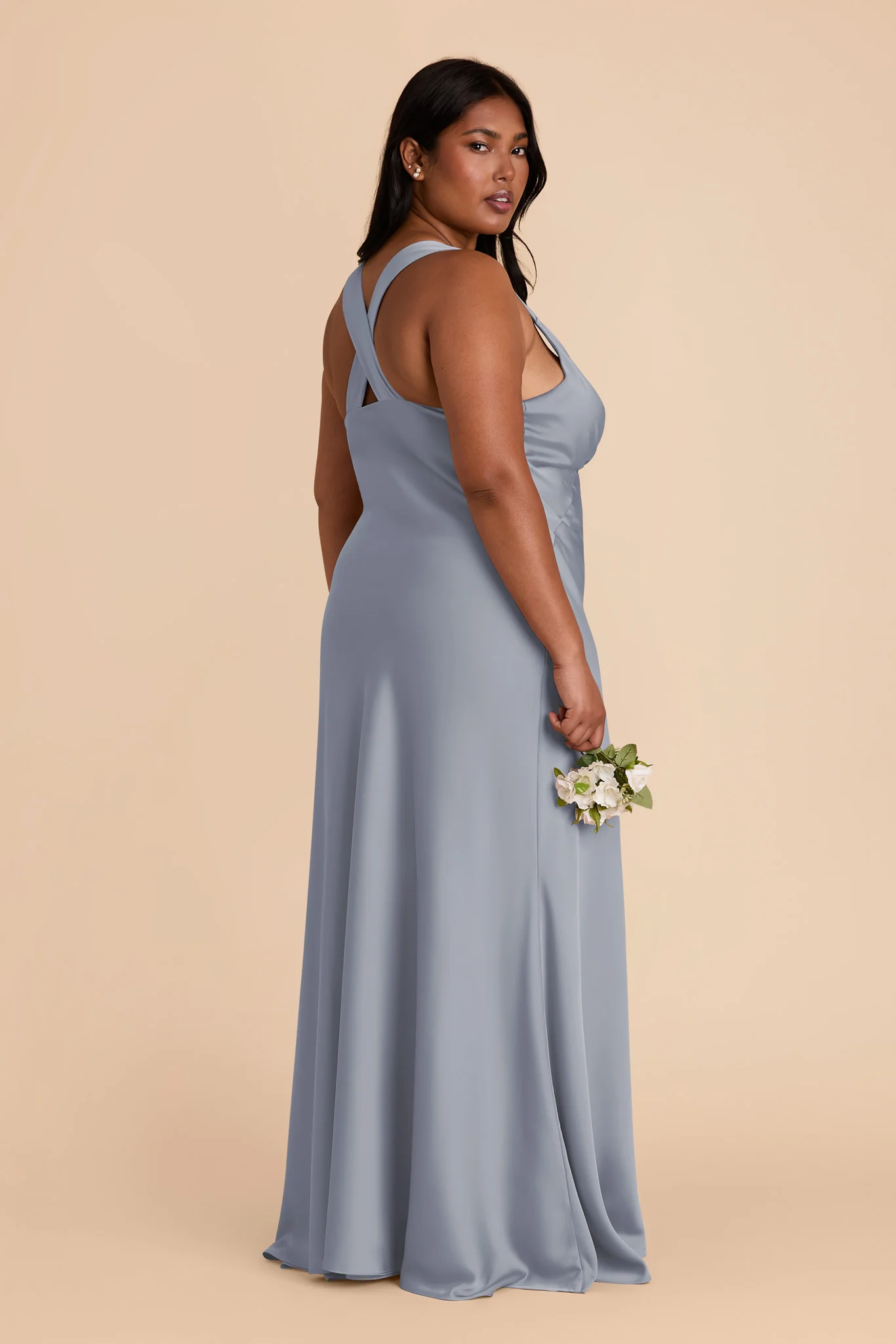 Veronica Matte Satin Dress - Dusty Blue - Image 2
