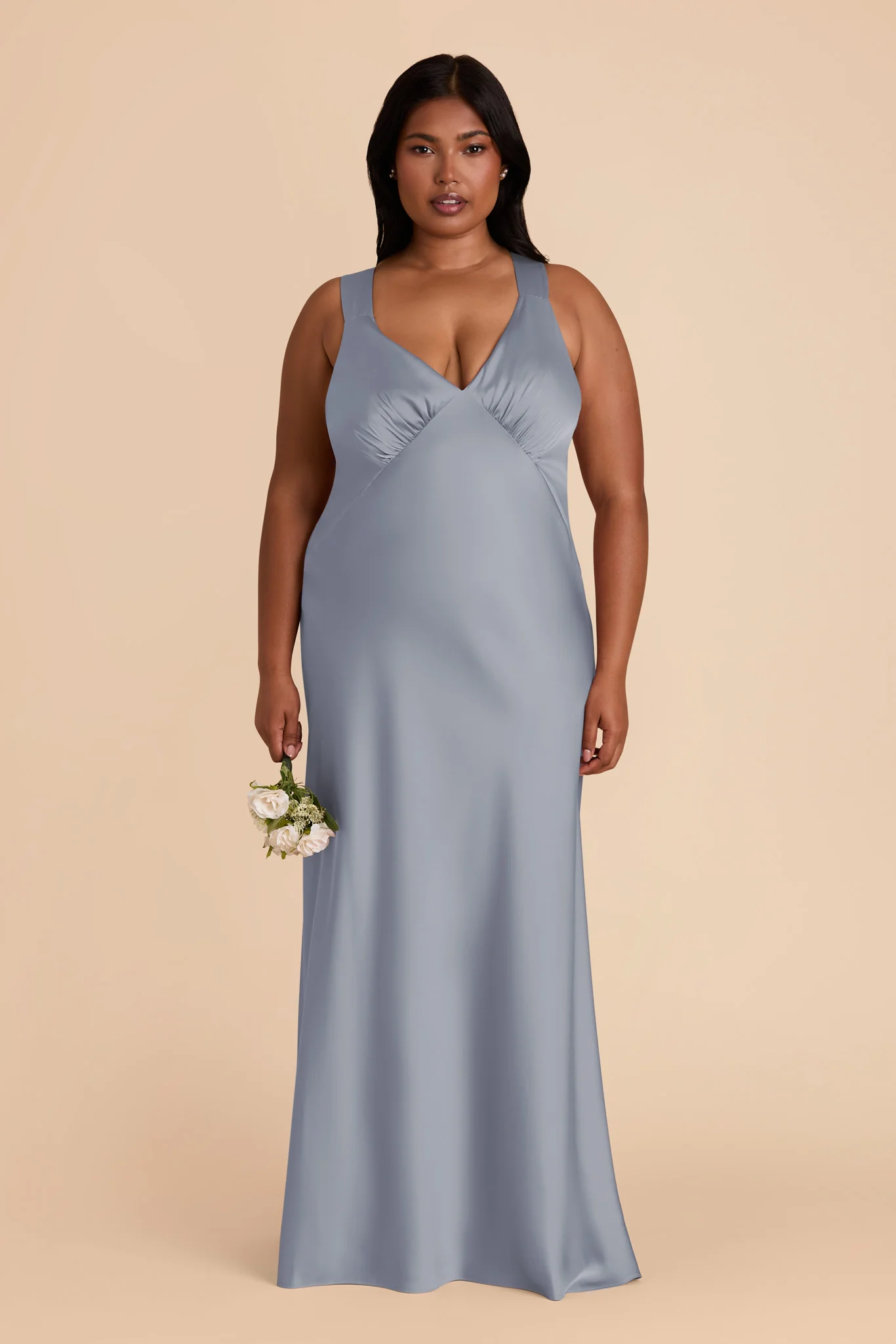 Veronica Matte Satin Dress - Dusty Blue - Image 3