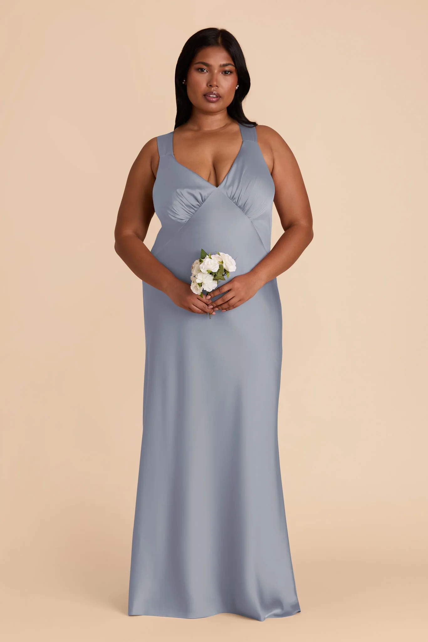 Veronica Matte Satin Dress - Dusty Blue - Image 8