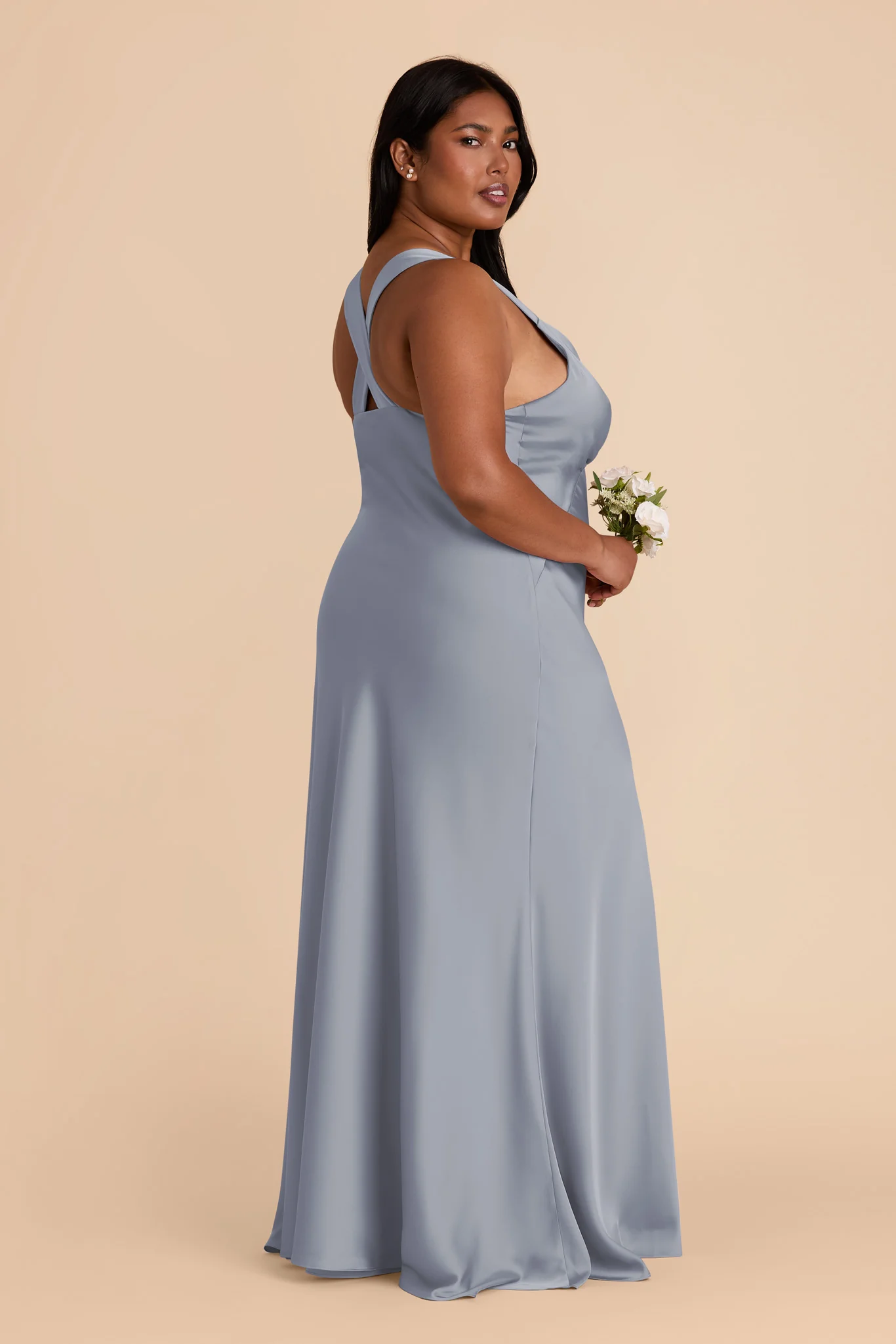 Veronica Matte Satin Dress - Dusty Blue - Image 9