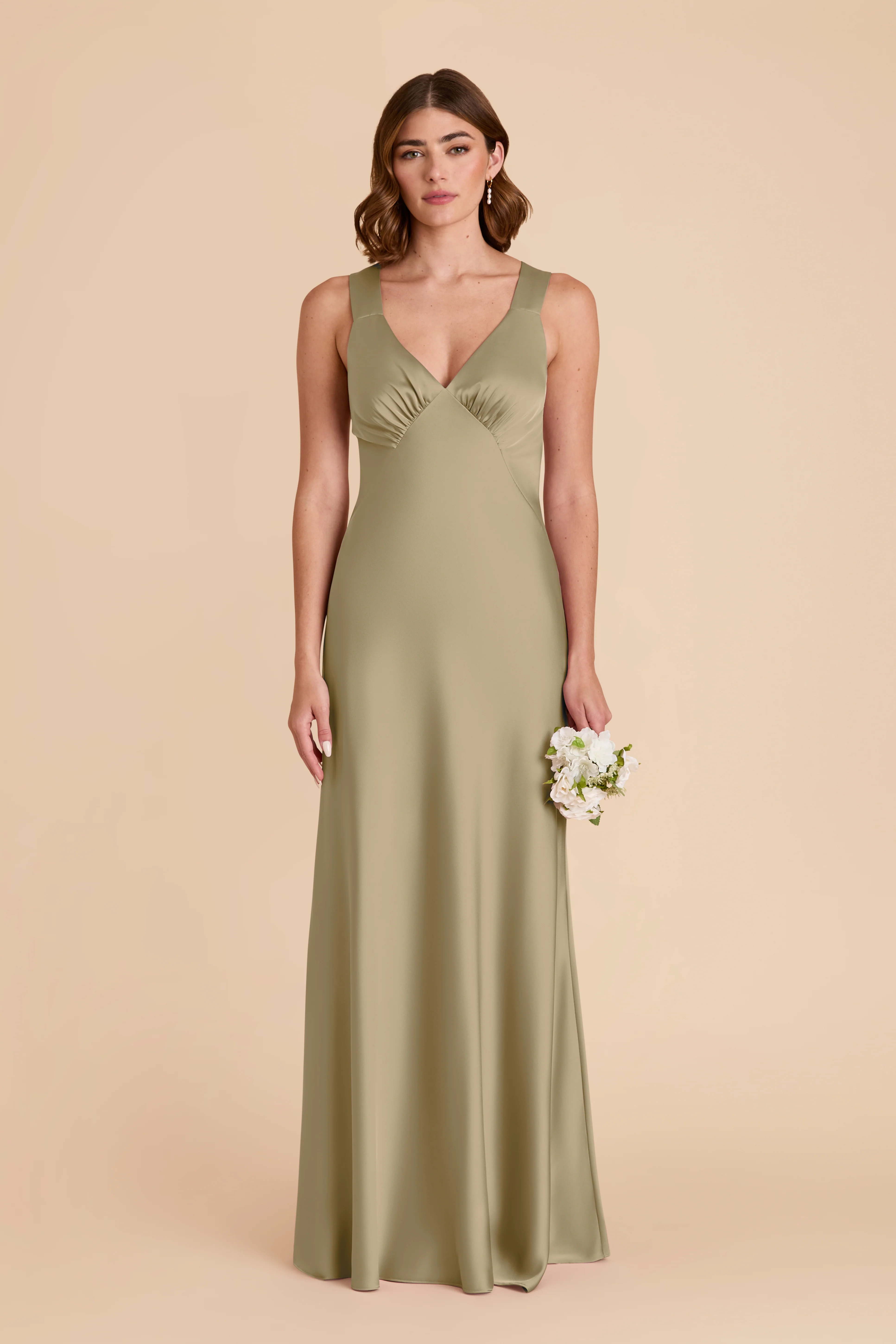 Veronica Matte Satin Dress - Moss Green