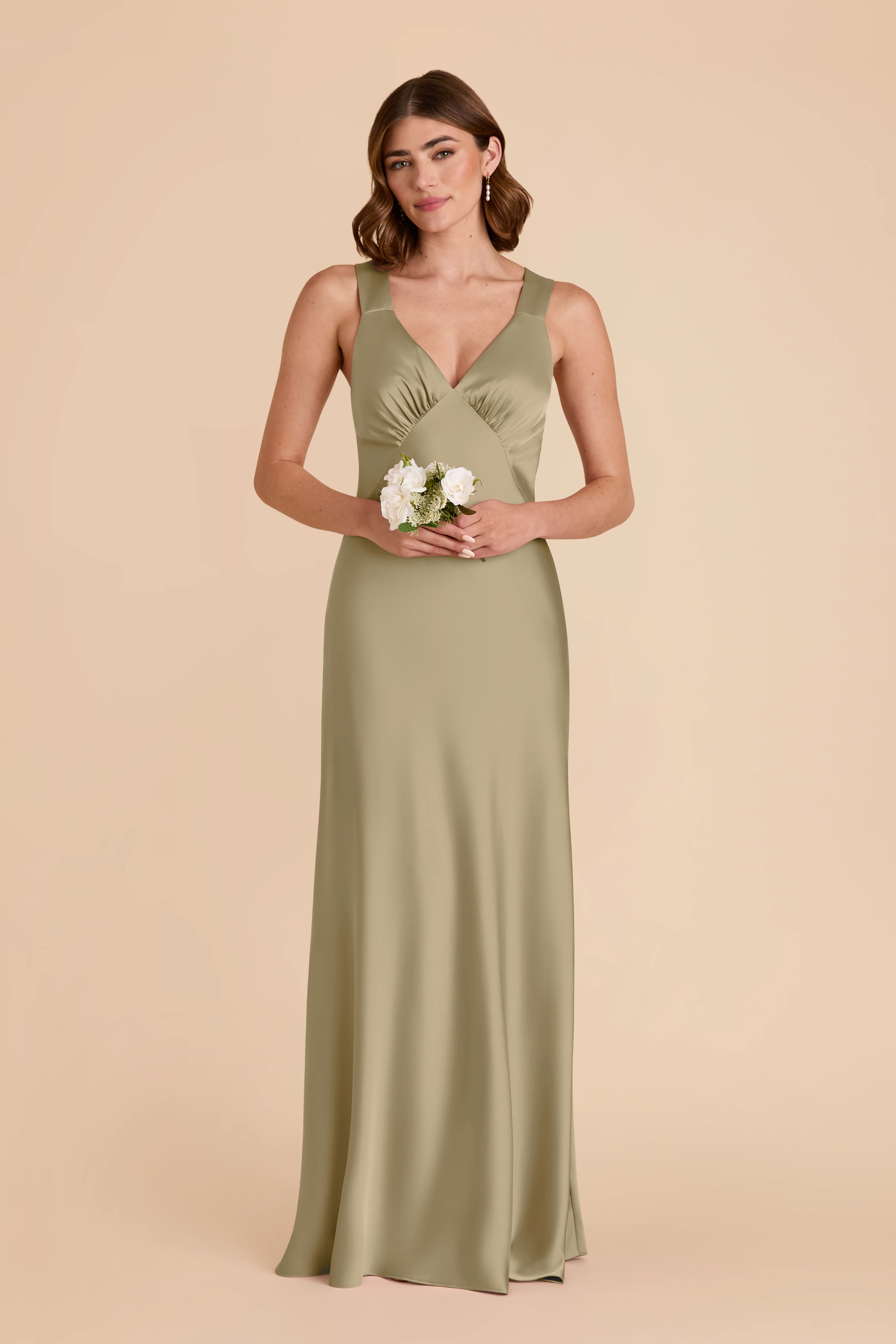 Veronica Matte Satin Dress - Moss Green - Image 3