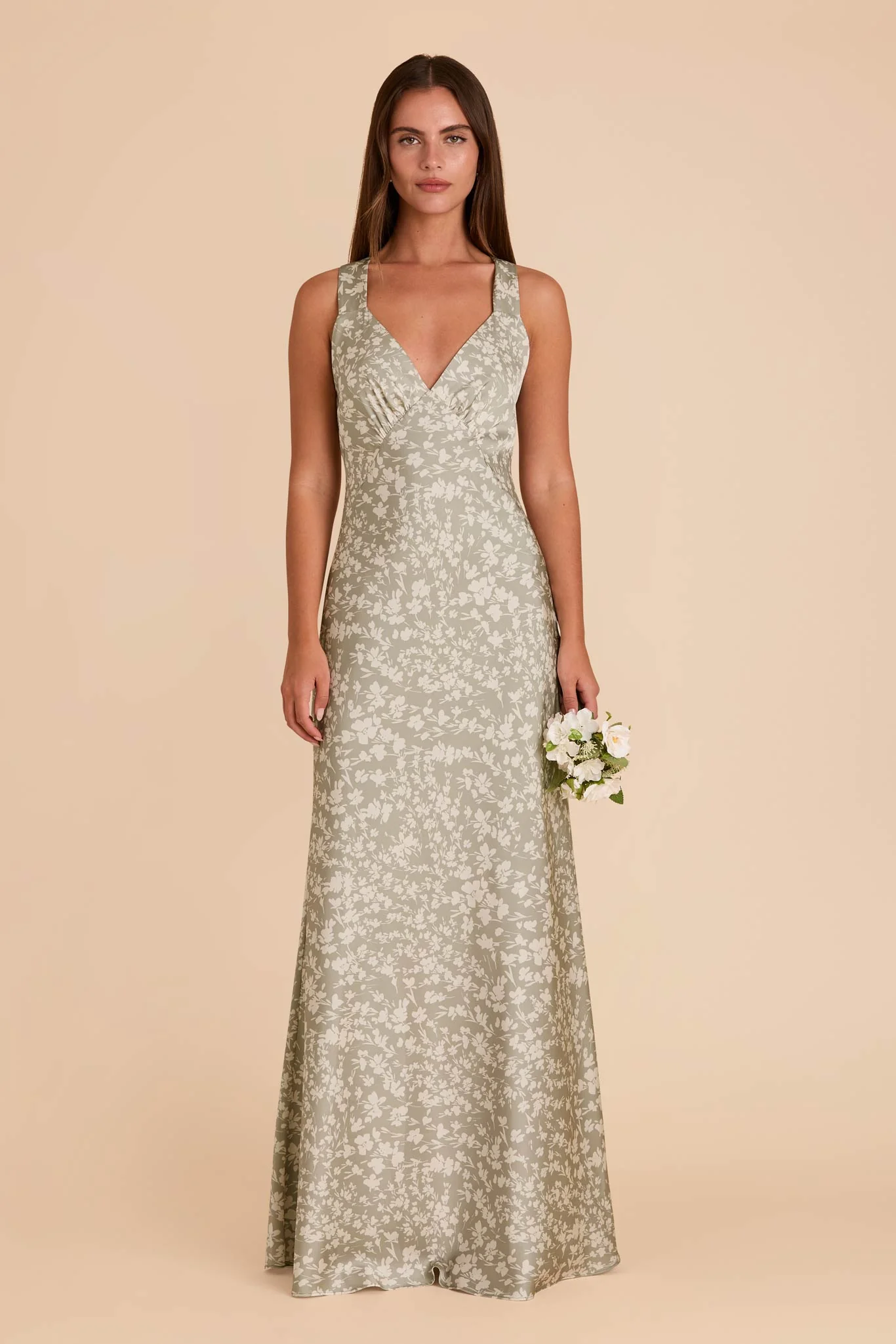 Veronica Matte Satin Dress - Moss Green Dreamy Floral - Image 3