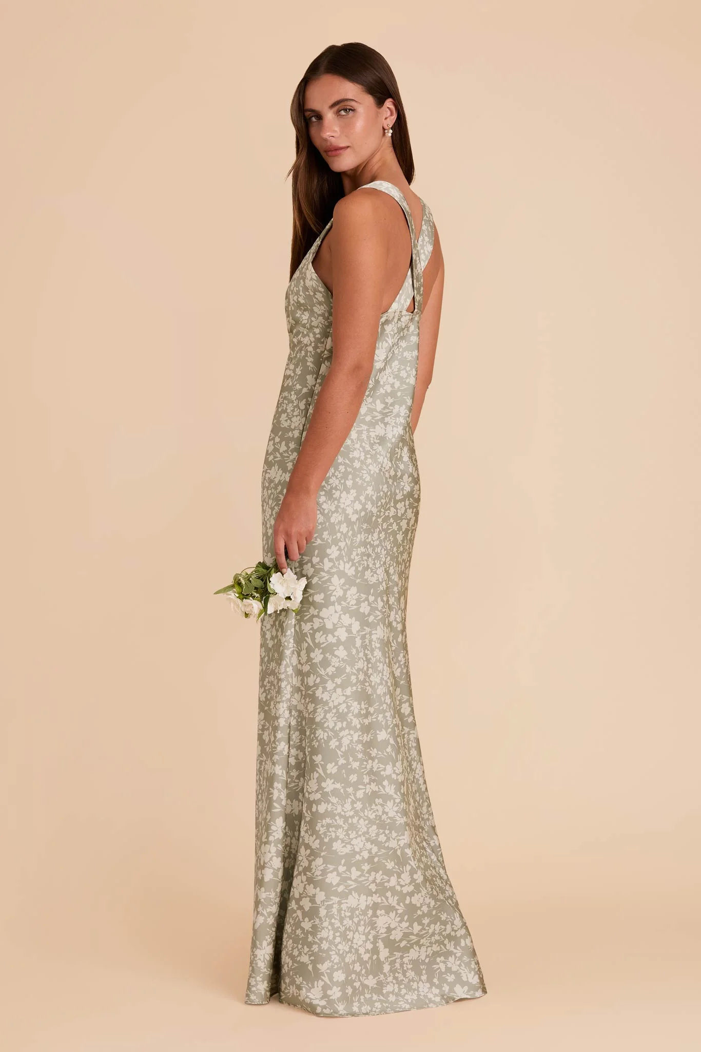Veronica Matte Satin Dress - Moss Green Dreamy Floral - Image 5