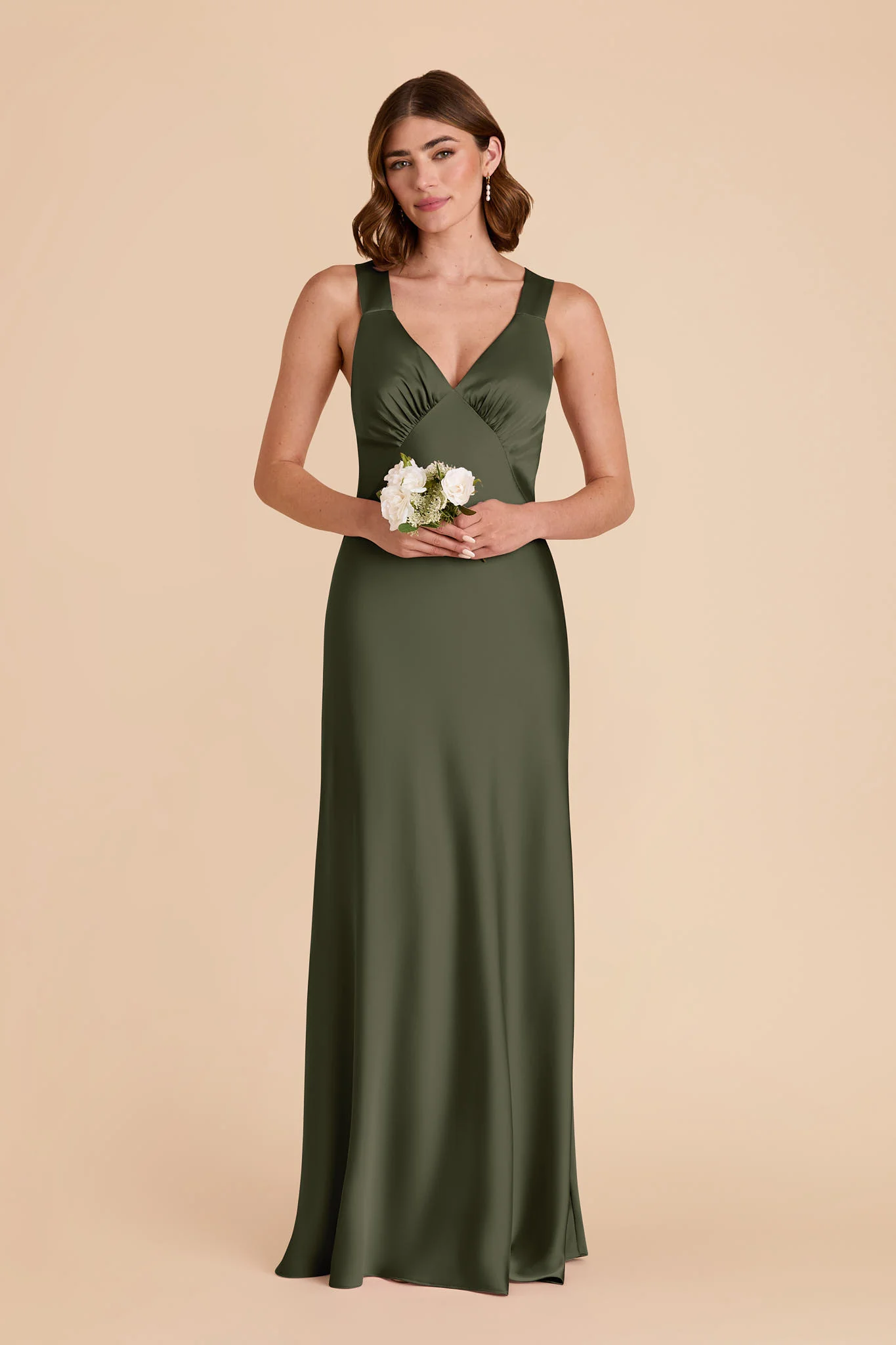 Veronica Matte Satin Dress - Olive - Image 3