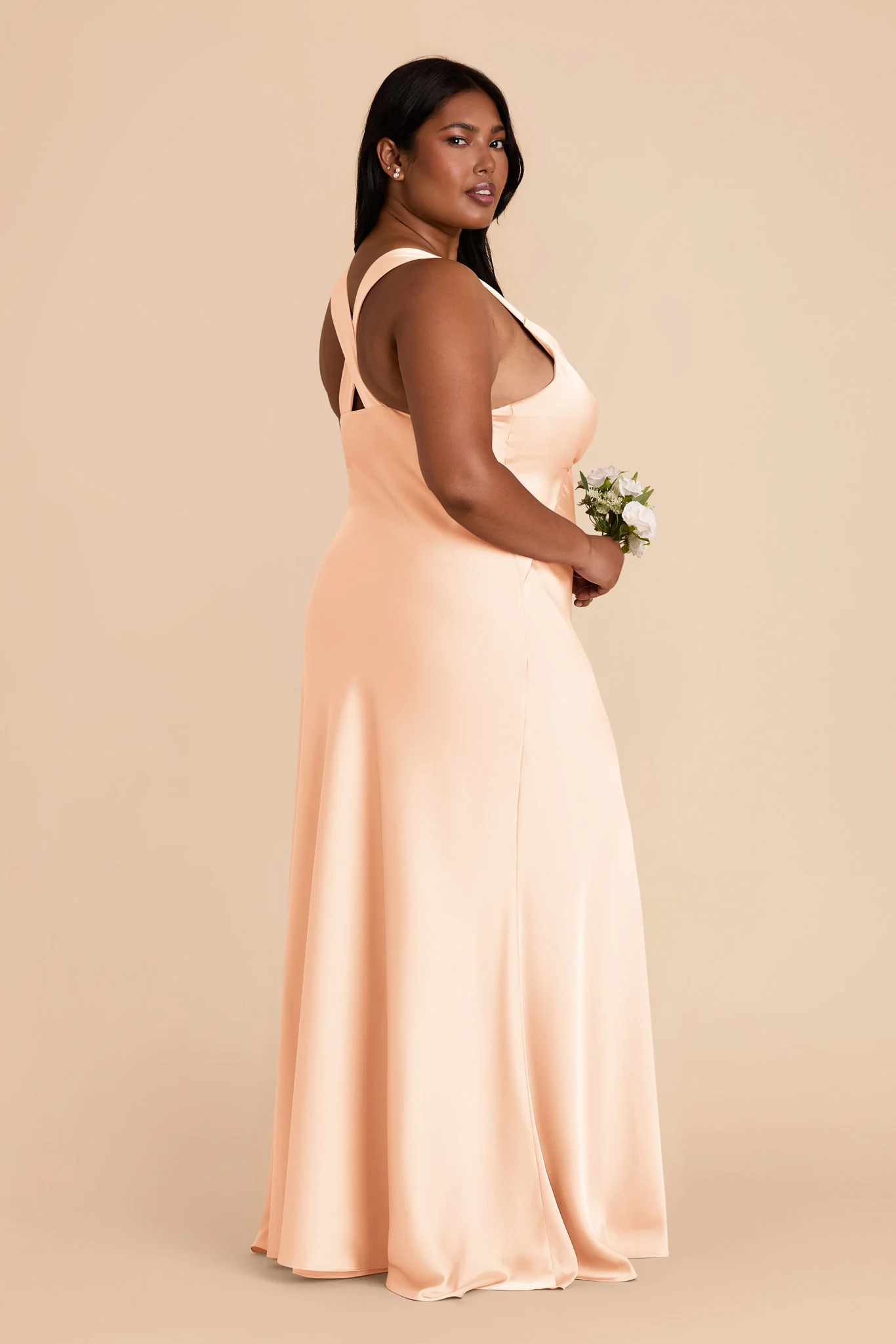 Veronica Matte Satin Dress - Peach Cream - Image 10