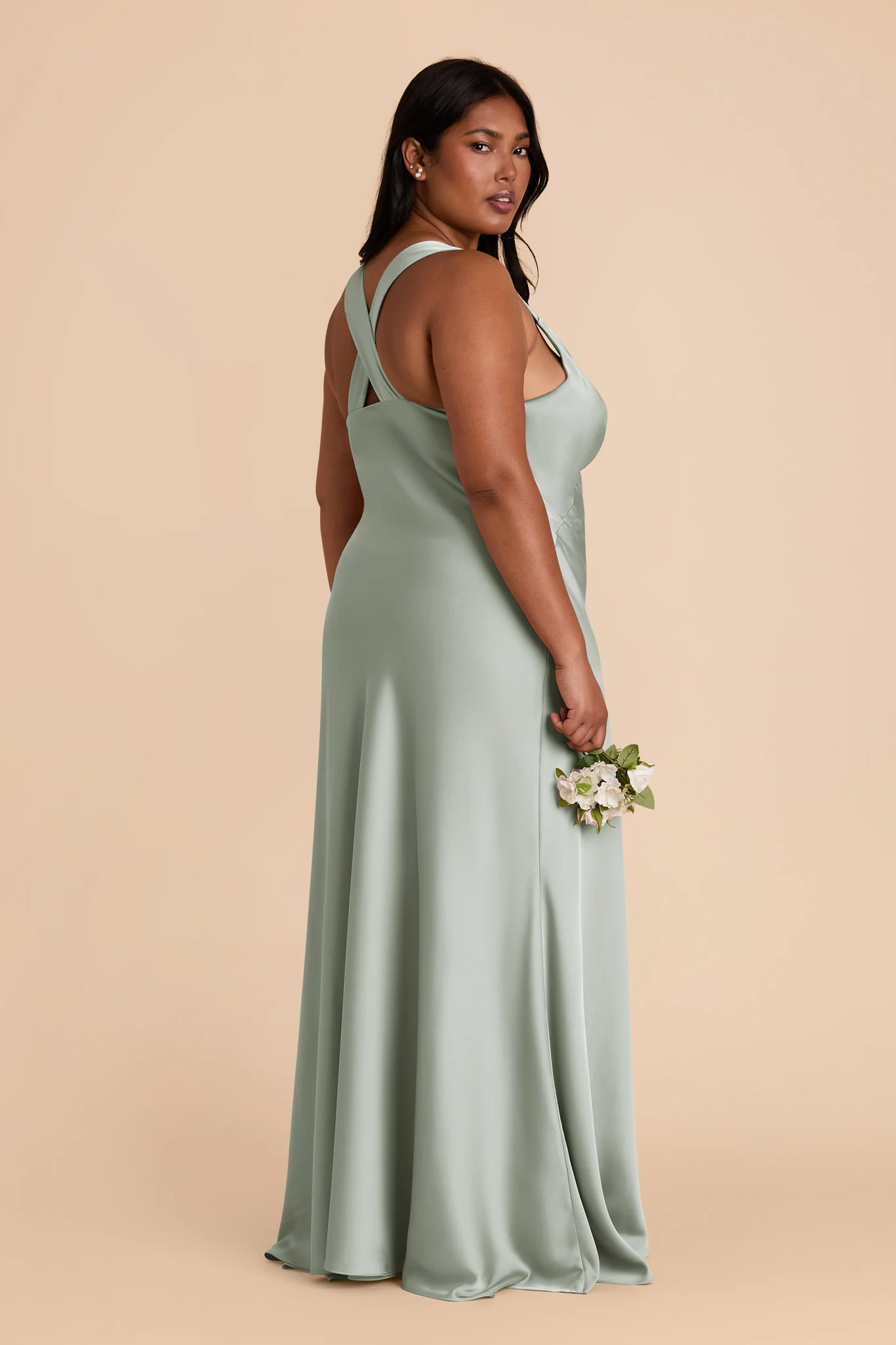 Veronica Matte Satin Dress - Sage - Image 9