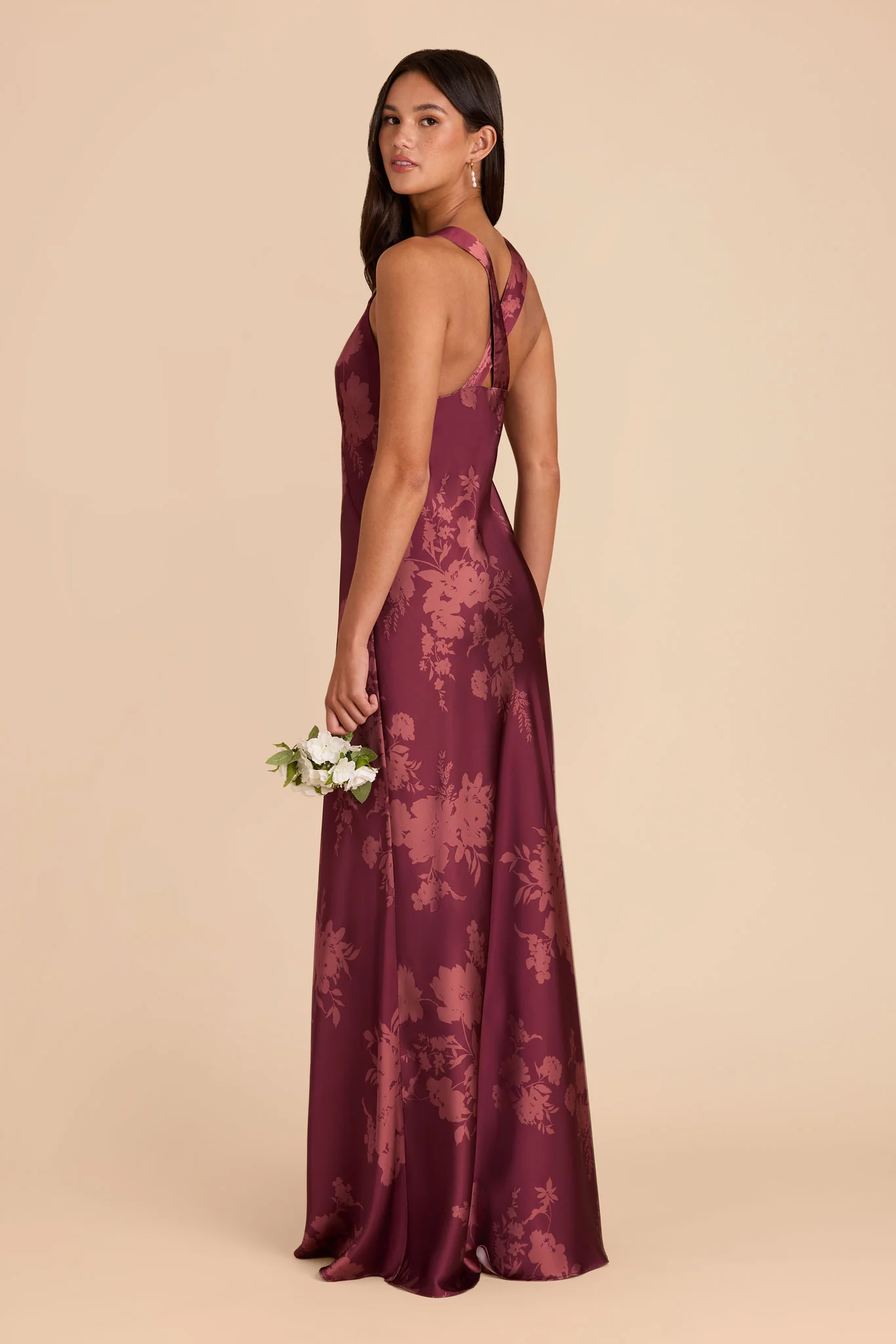 Veronica Matte Satin Dress - Sangria Whimsical Blooms - Image 3